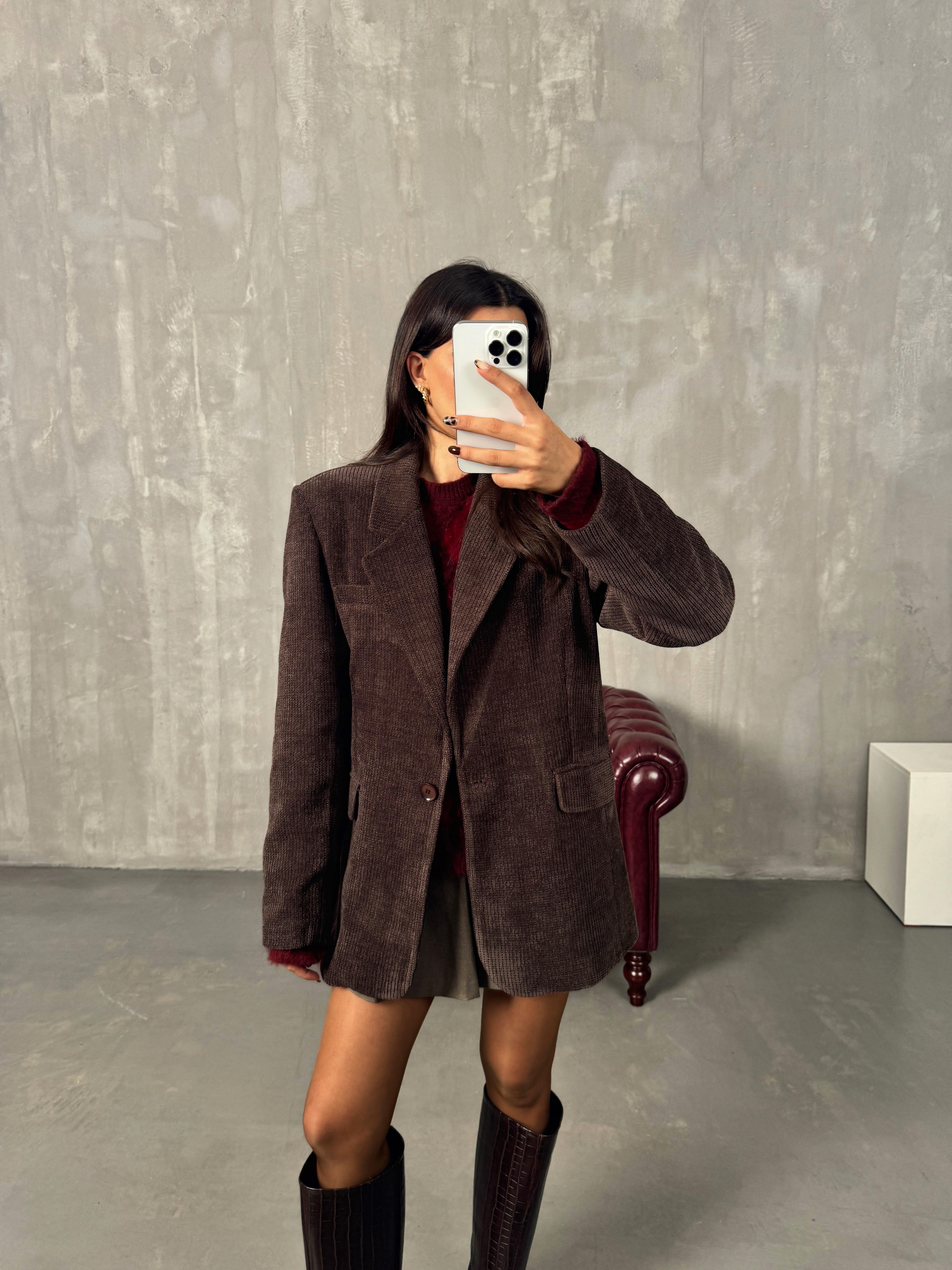 Rubi Kahve Kadife Ceket