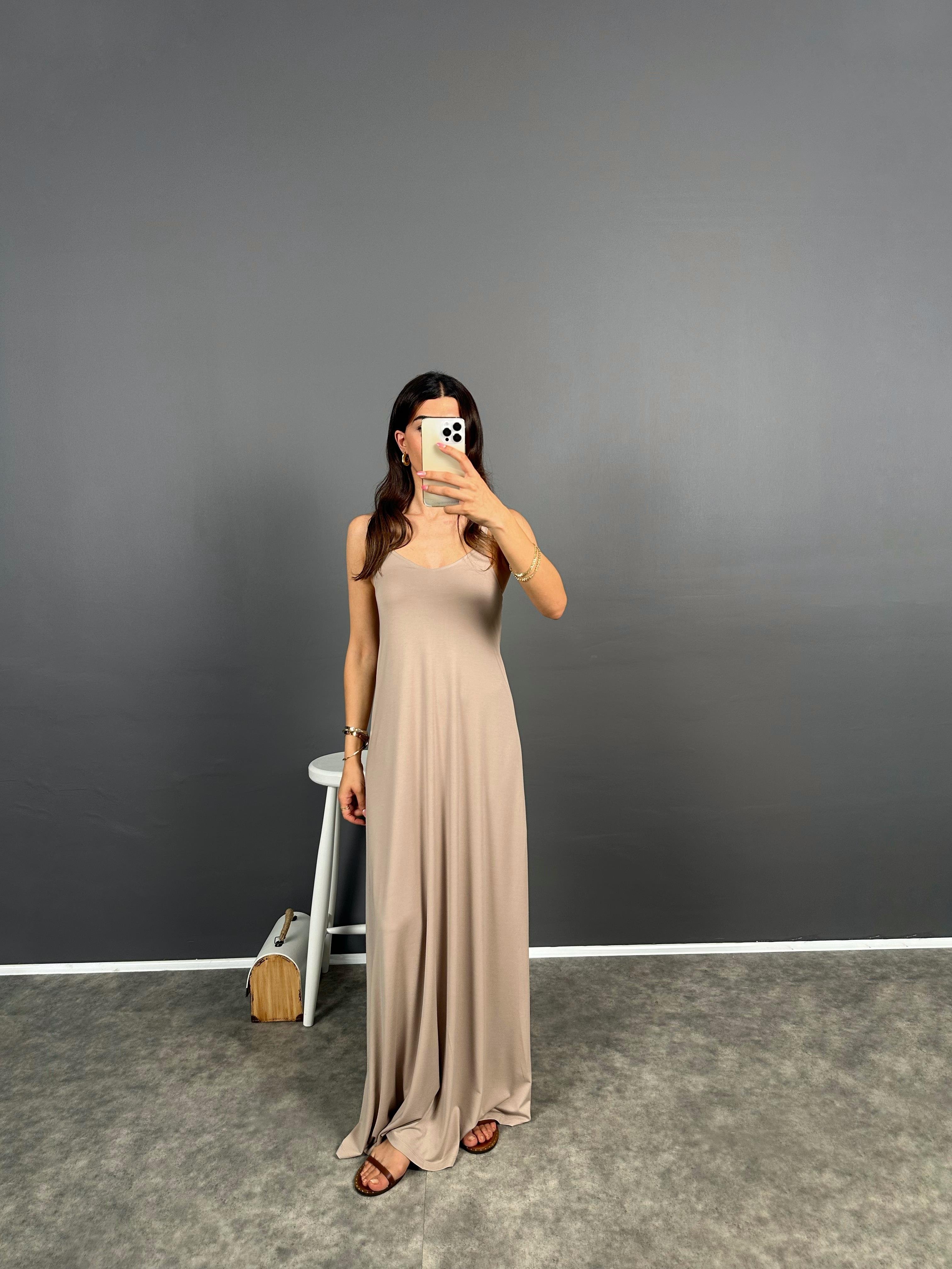 Amor Vizon Askılı Modal Kumaş Uzun ElbiseGausELBİSEGU008607