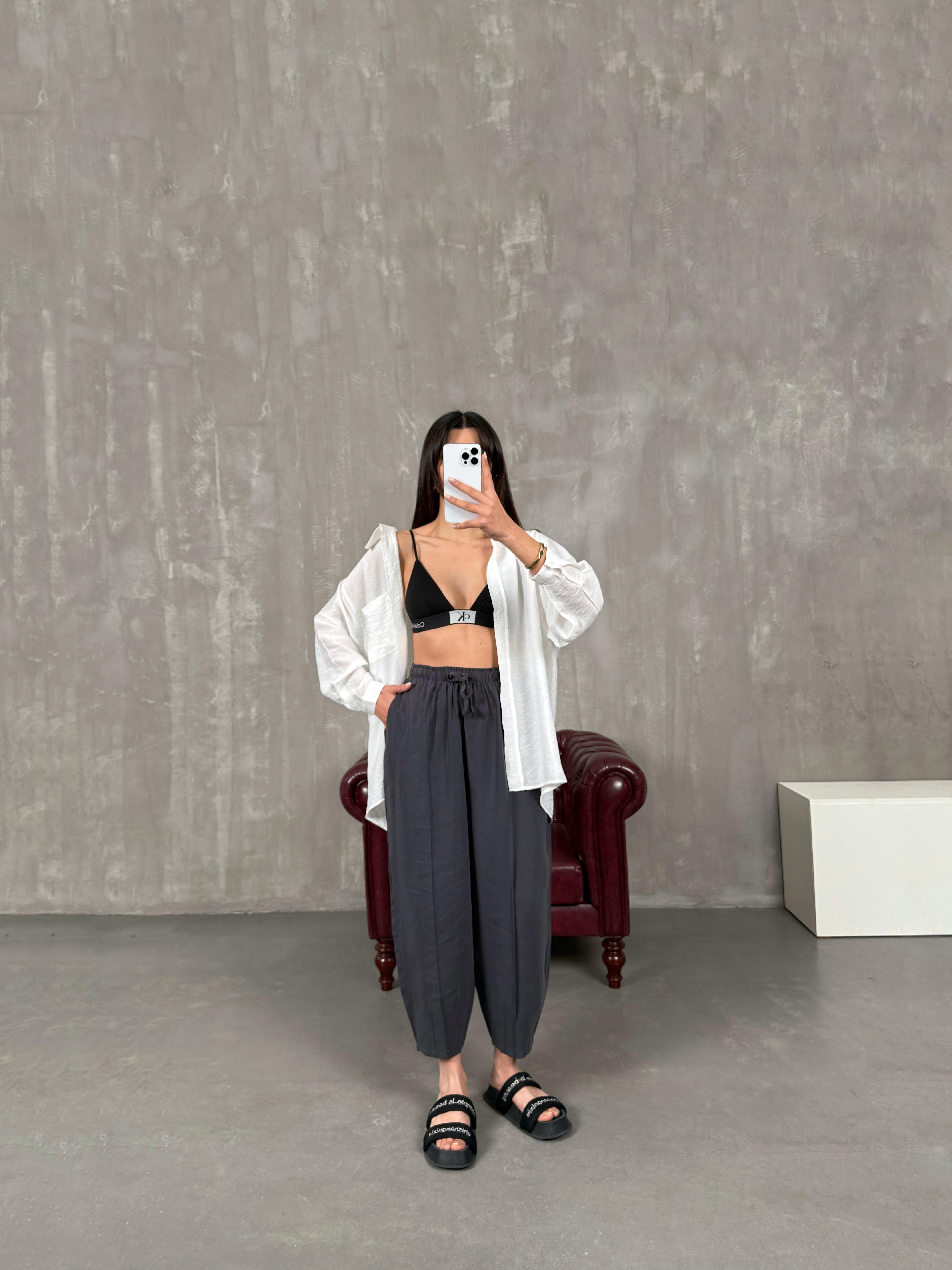 Orfi Antrasit Çımalı Tensel Şalvar Pantolon