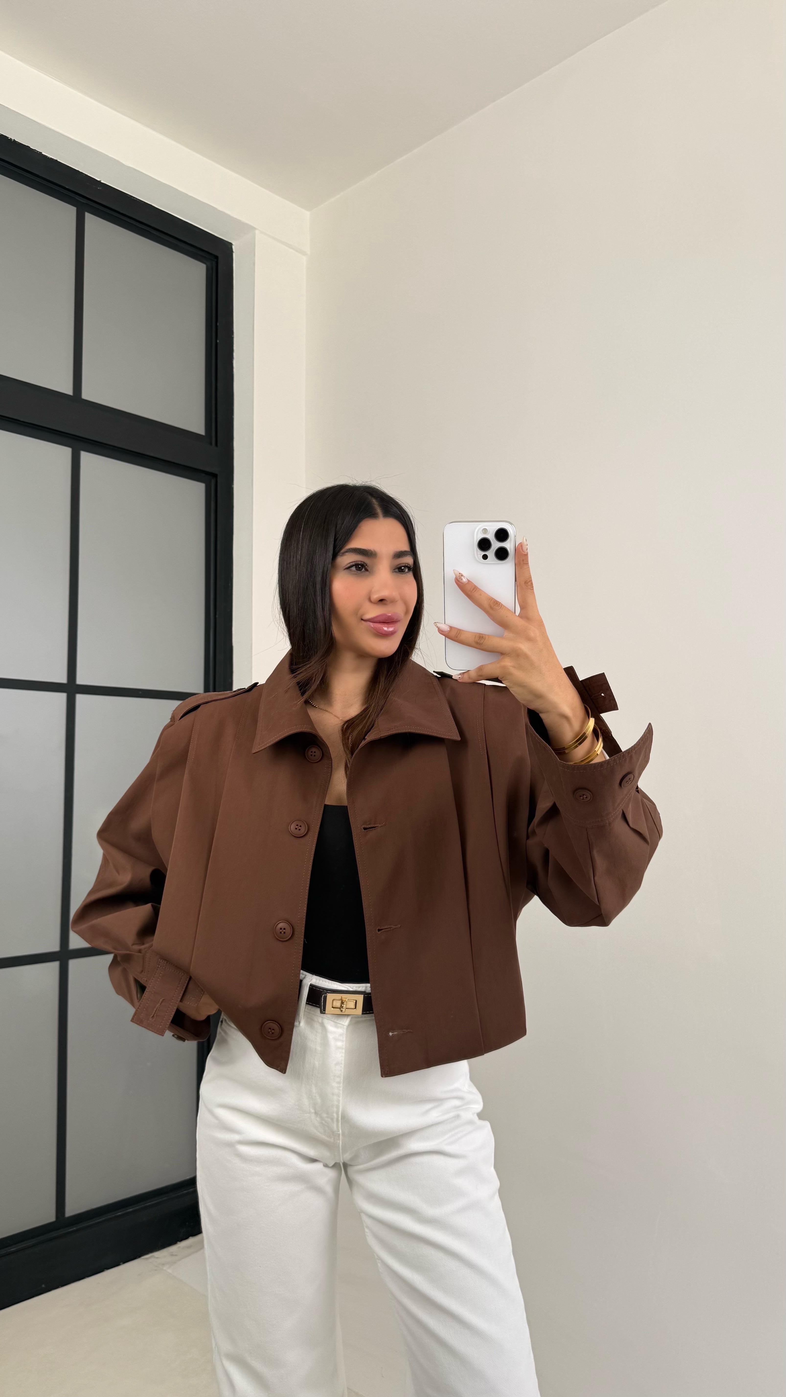 Kahve Pile Detaylı Astarlı Kısa Trençkot GAUS-0089GAUSTRENÇKOTGAUS-0089