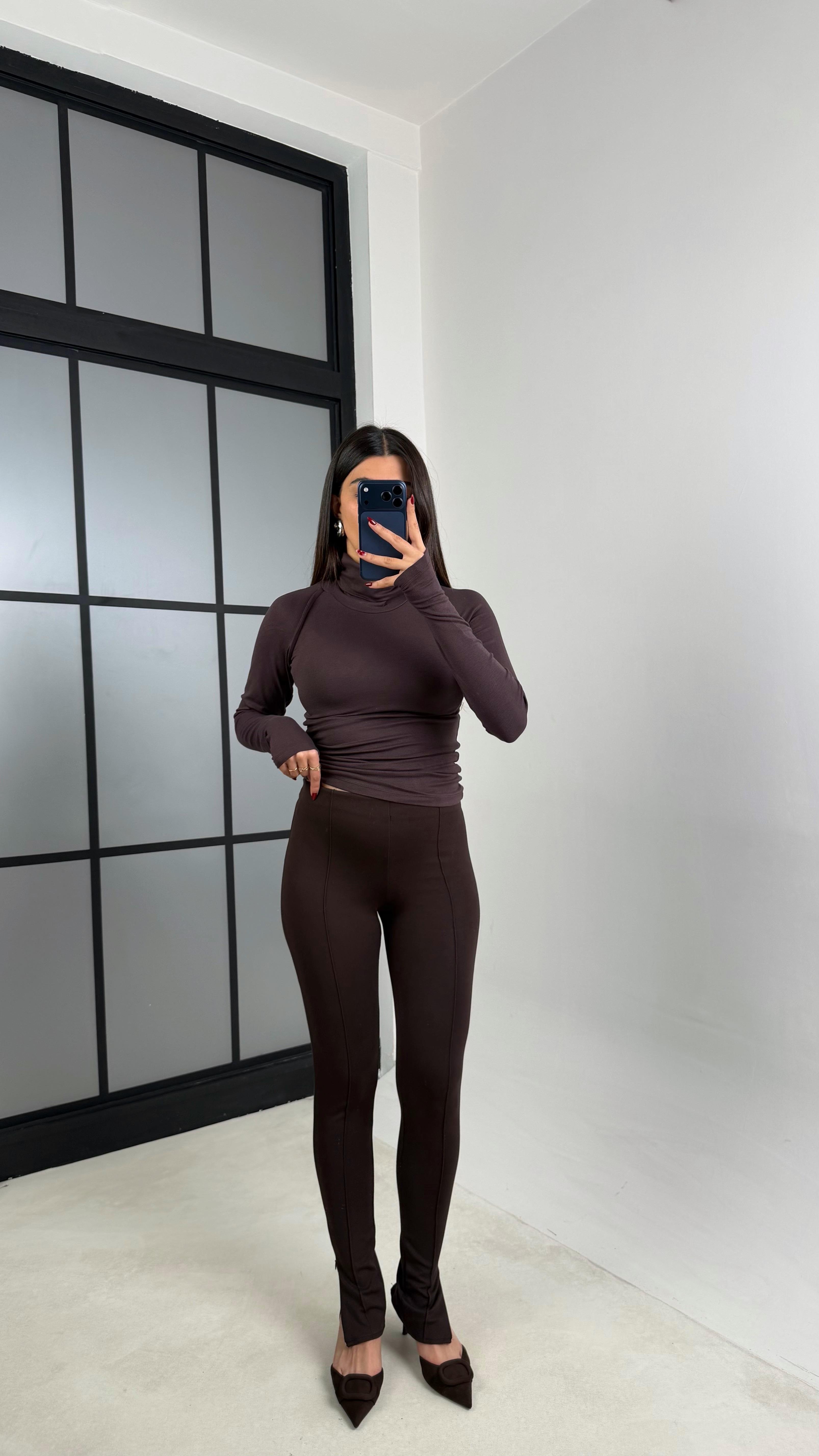 Acı Kahve Çımalı Yan Fermuar Detaylı Tayt GAUS-00753GAUSTAYTGAUS-00753