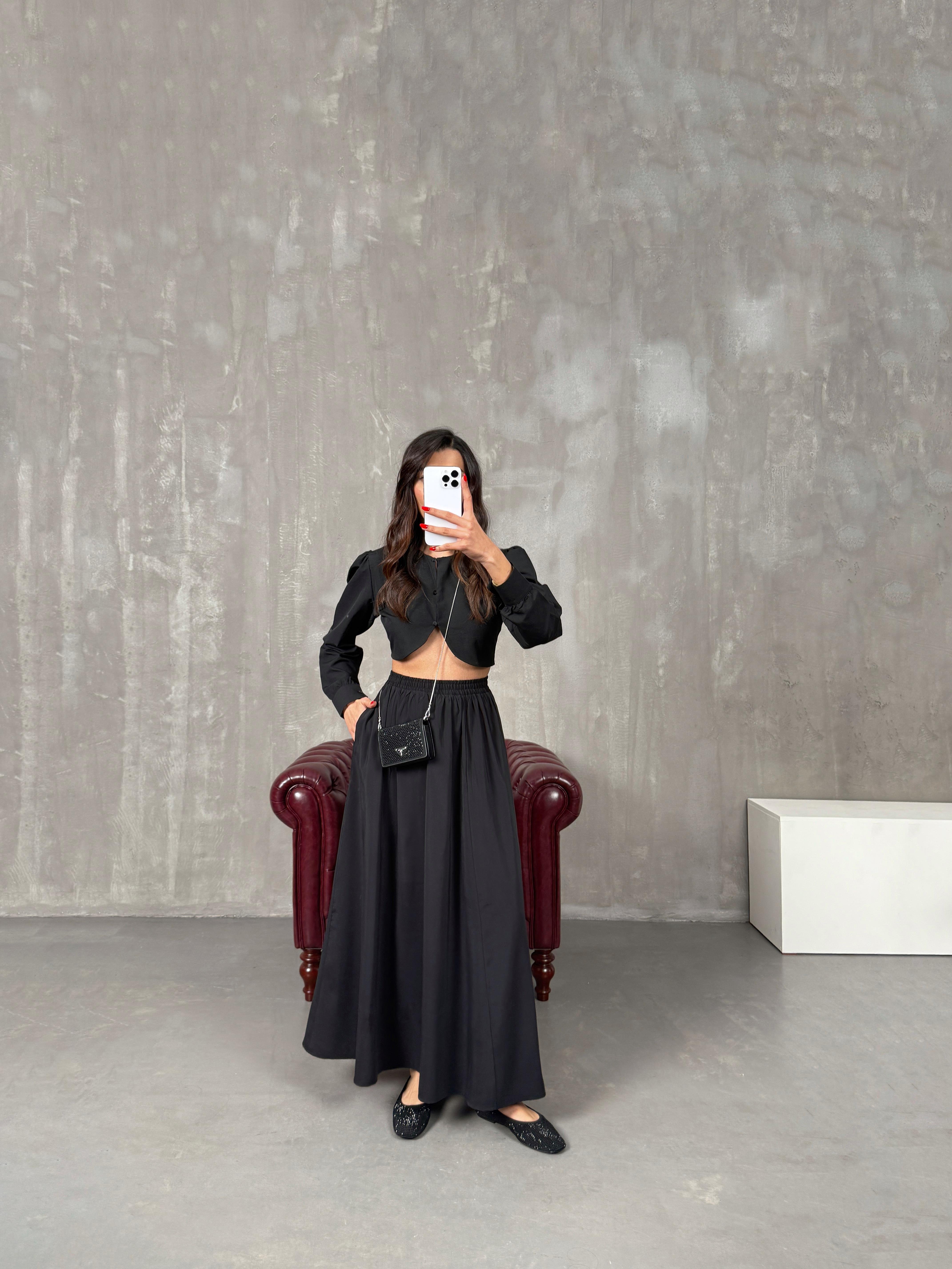 مونا تنورة طويلة أسود مع جيب قماش تينسيل