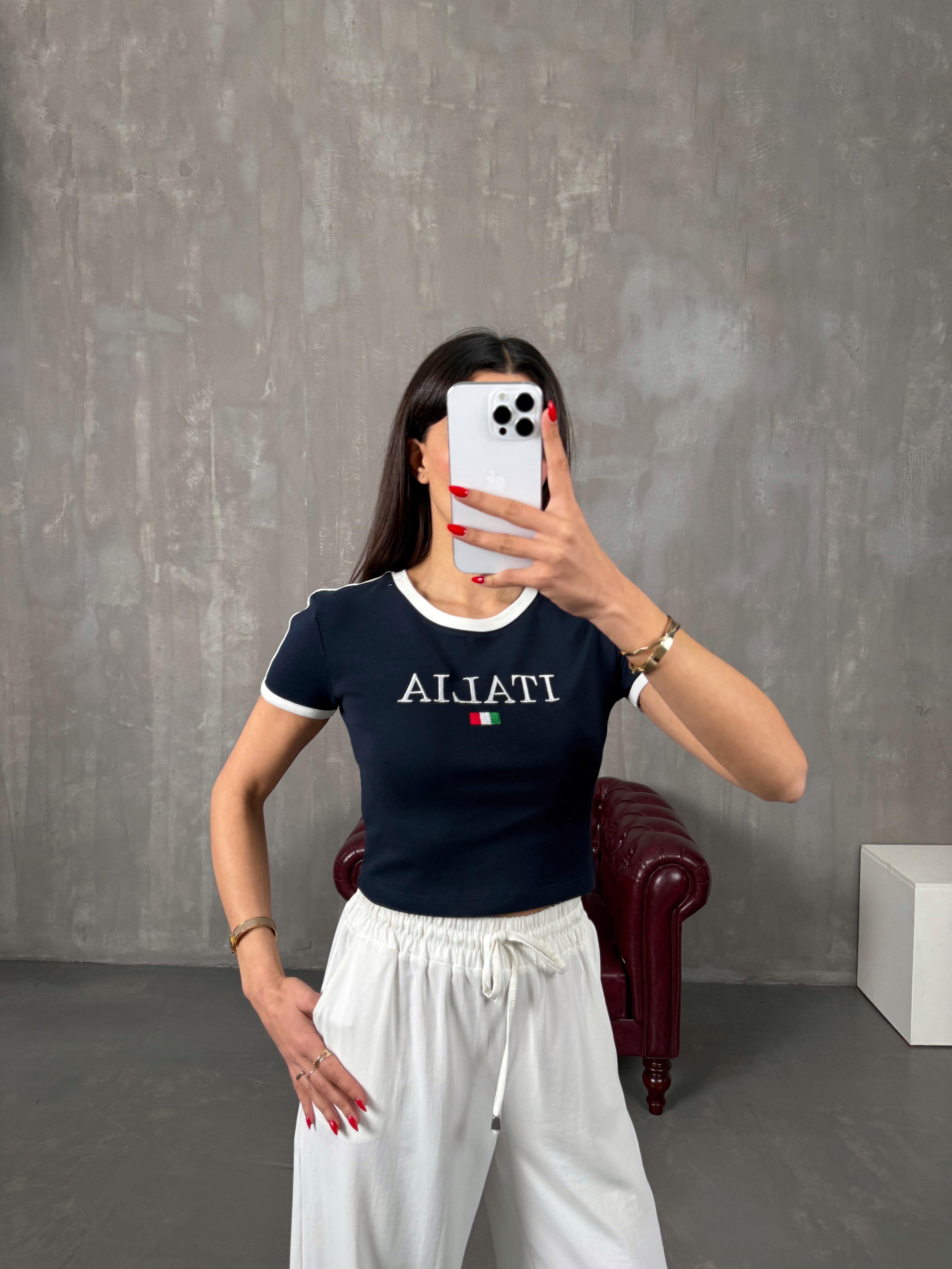 Rambe Lacivert Yazı Baskılı Tshirt