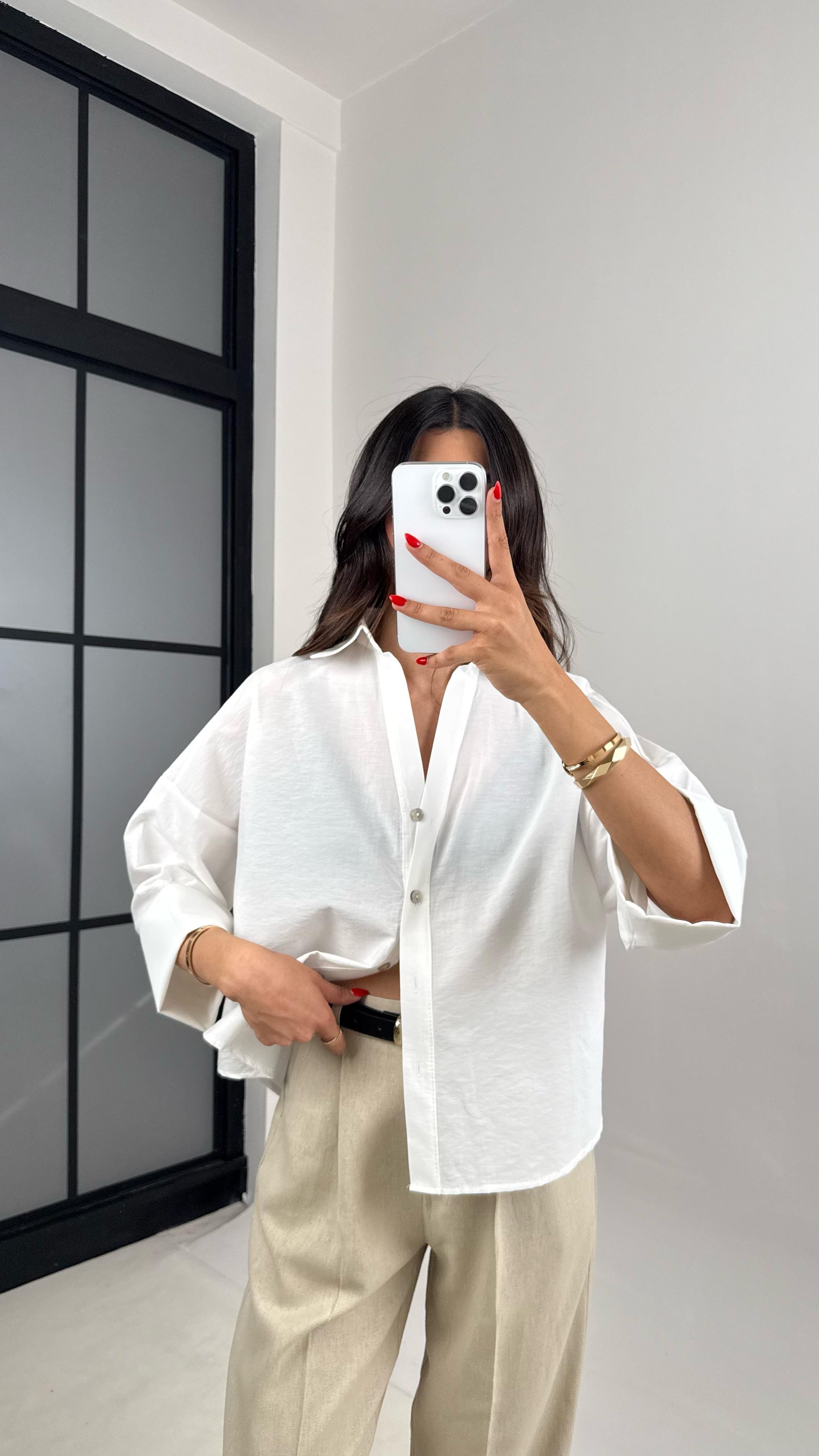 Beyaz Kol Katlamalı Tencel Gömlek Gaus00512GausGÖMLEKGU1002203