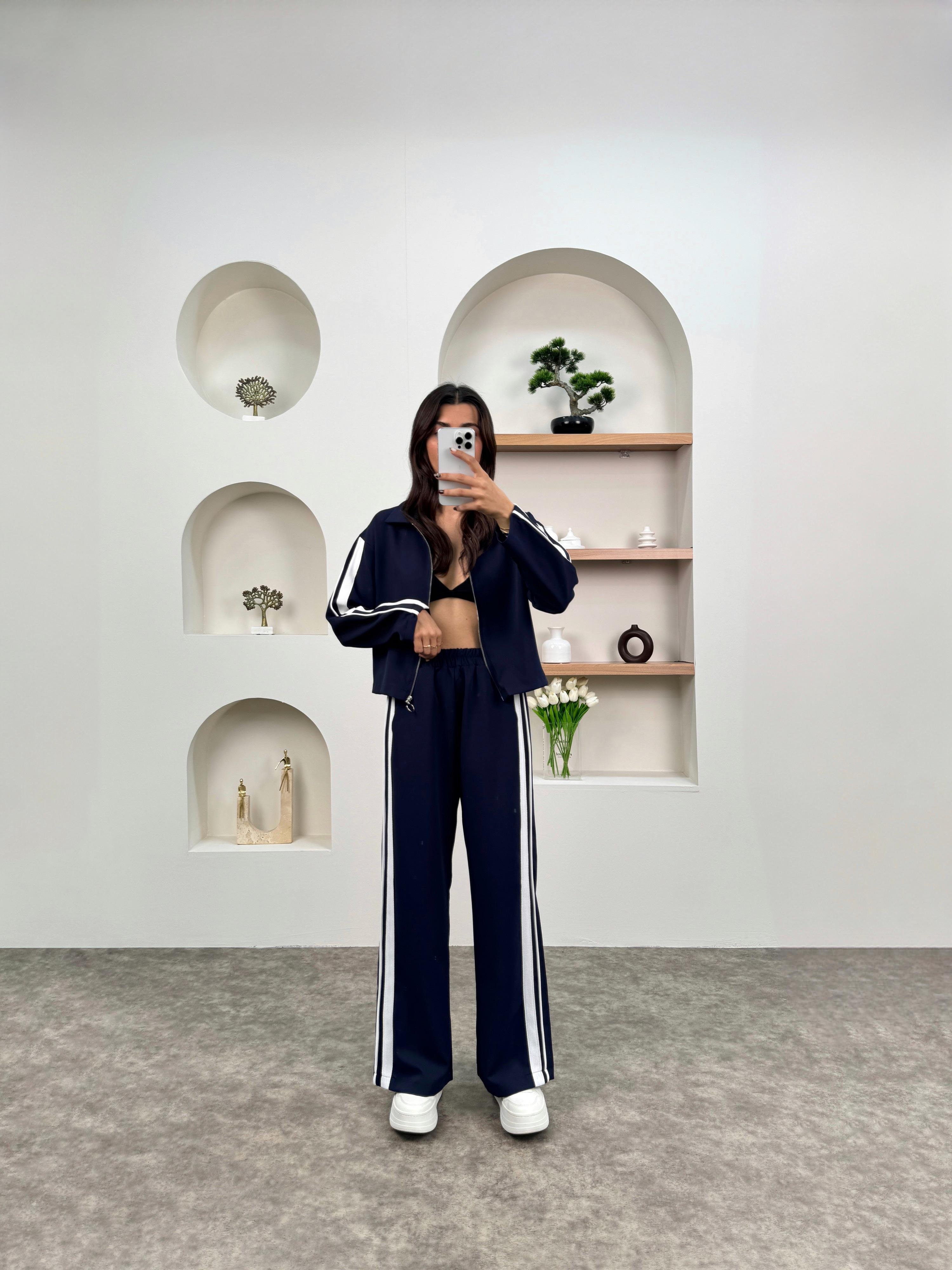 Ena Lacivert Çizgili ZR Model Fermuarlı TakımGausTAKIMGU00903700