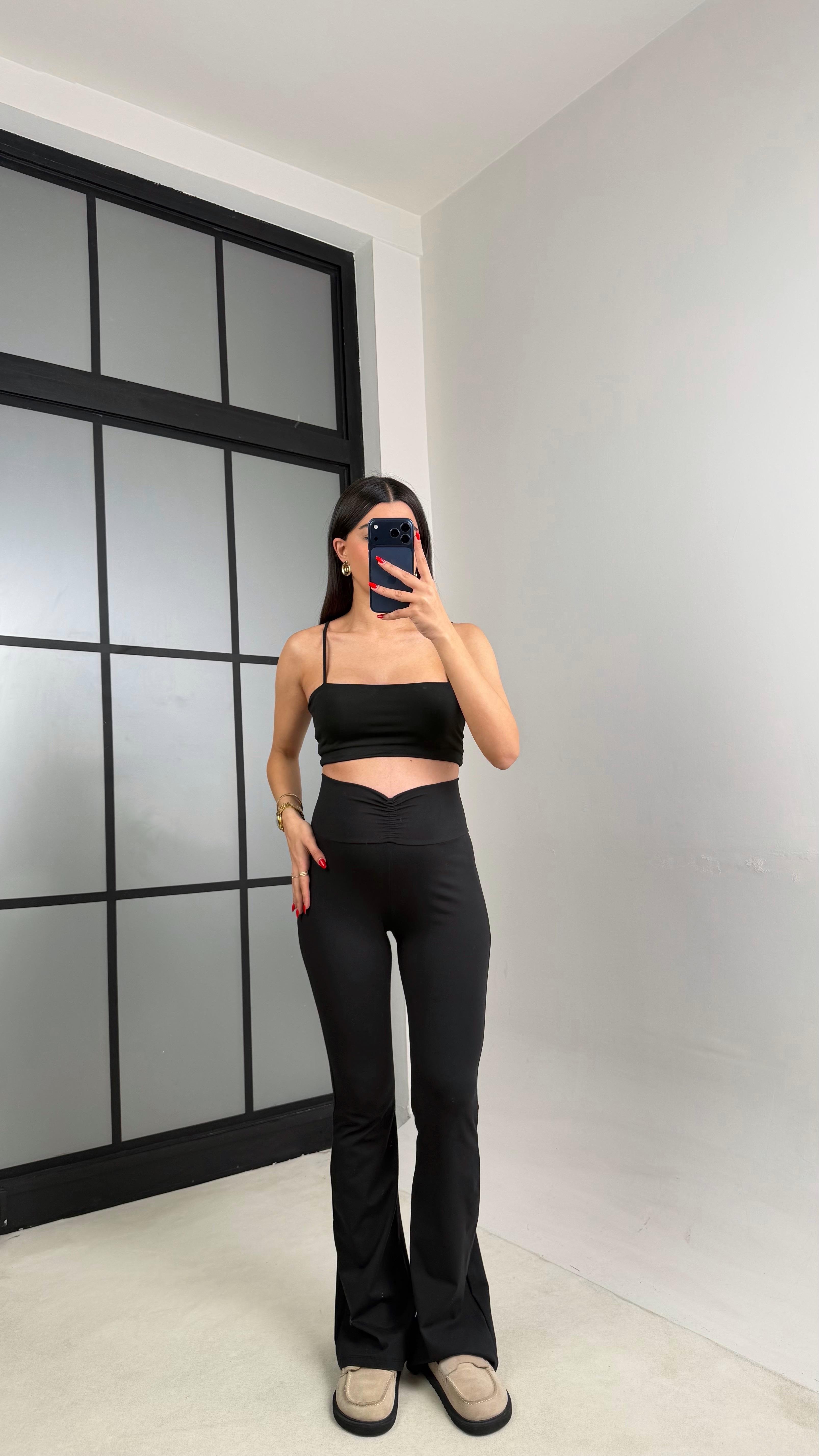 Siyah Drape Detaylı İspanyol Paça Tayt GAUS-01045GAUSTAYTGAUS-01045