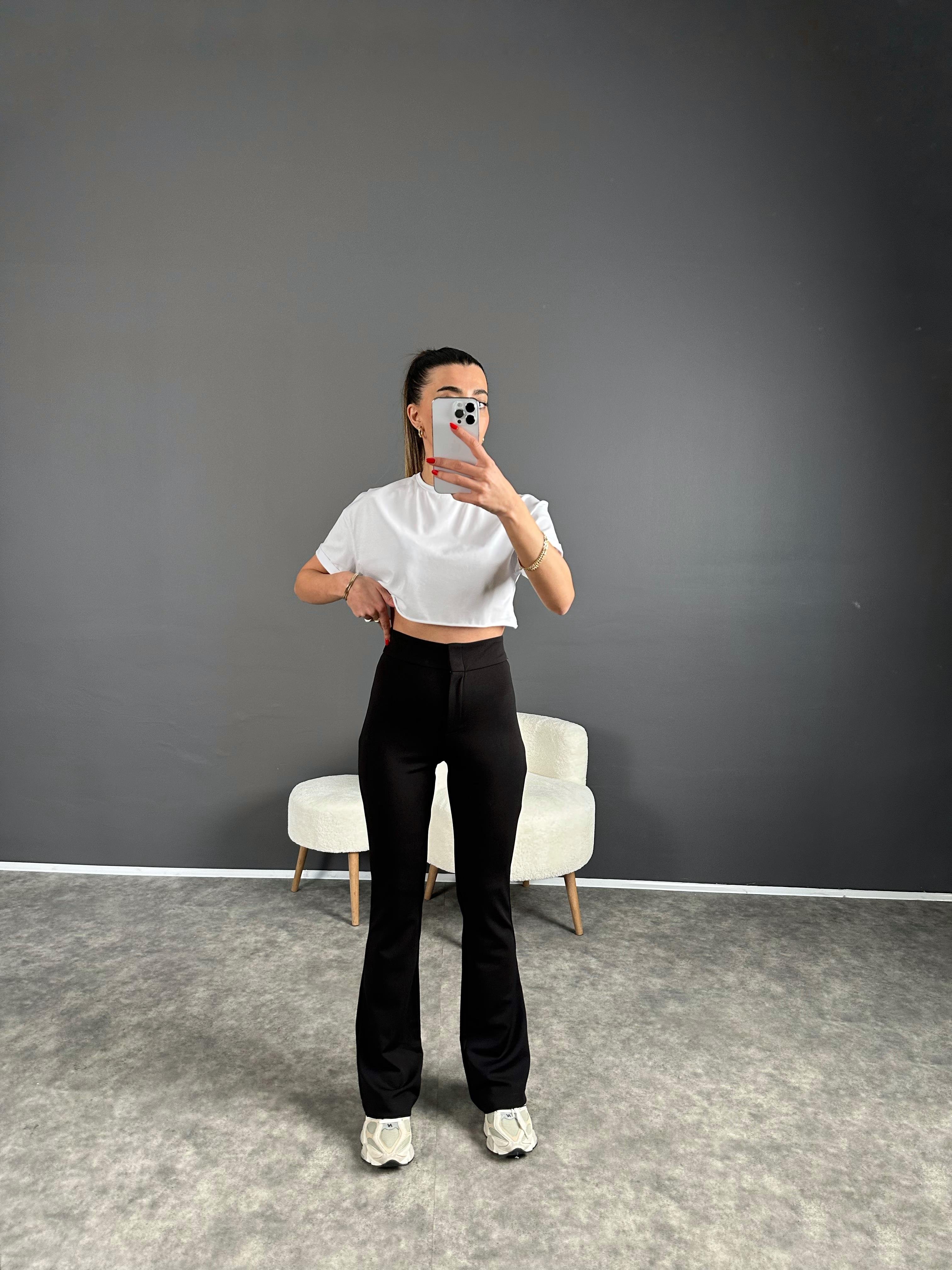 Penny Siyah Yüksek Bel Kanca Düğmeli İspanyol Pantolon GausPANTOLONGU004302