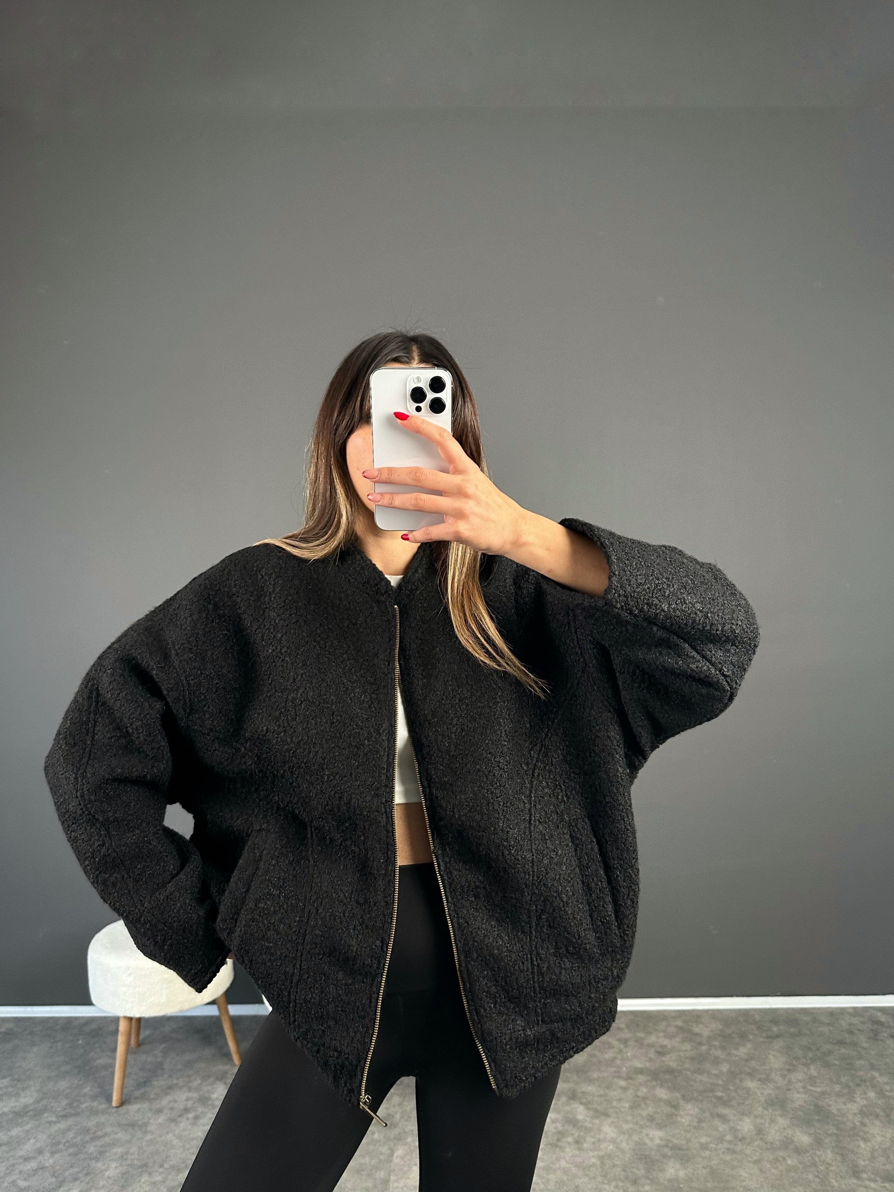 Moe Siyah Buklet Teddy Bomber Ceket GausCEKETGU002522
