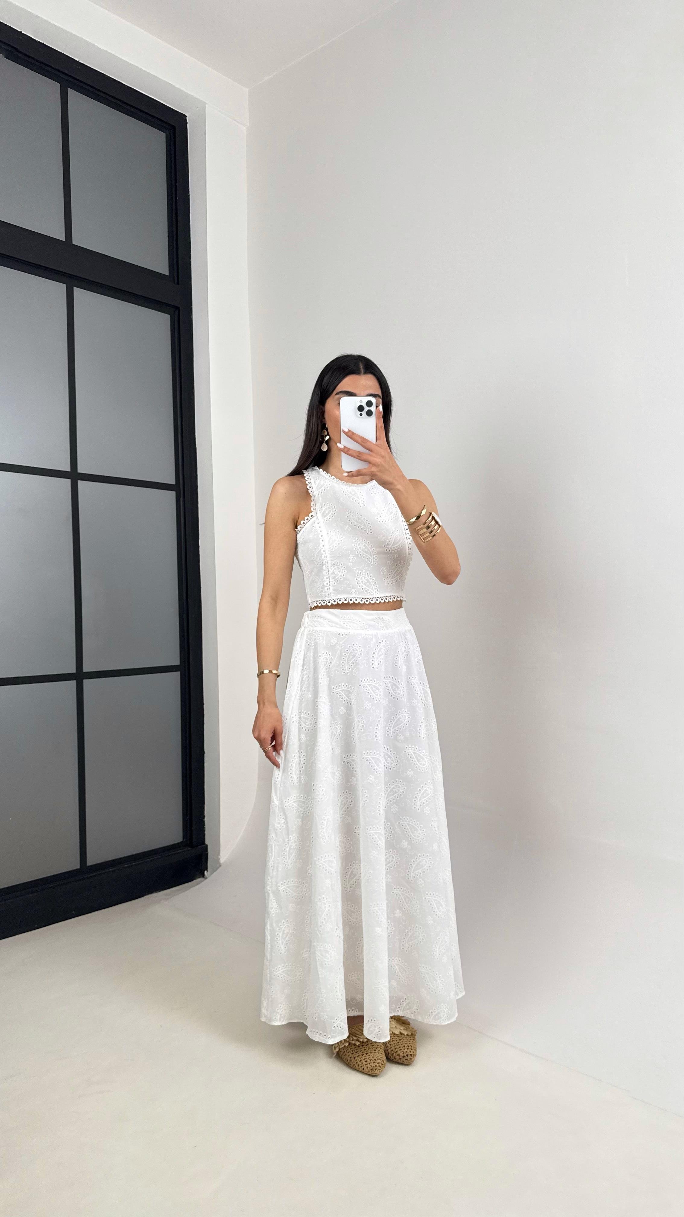 Beyaz Sıfır Kol Üst Astarlı Etek Fistolu Takım Gaus00437GausTAKIMGU1002014