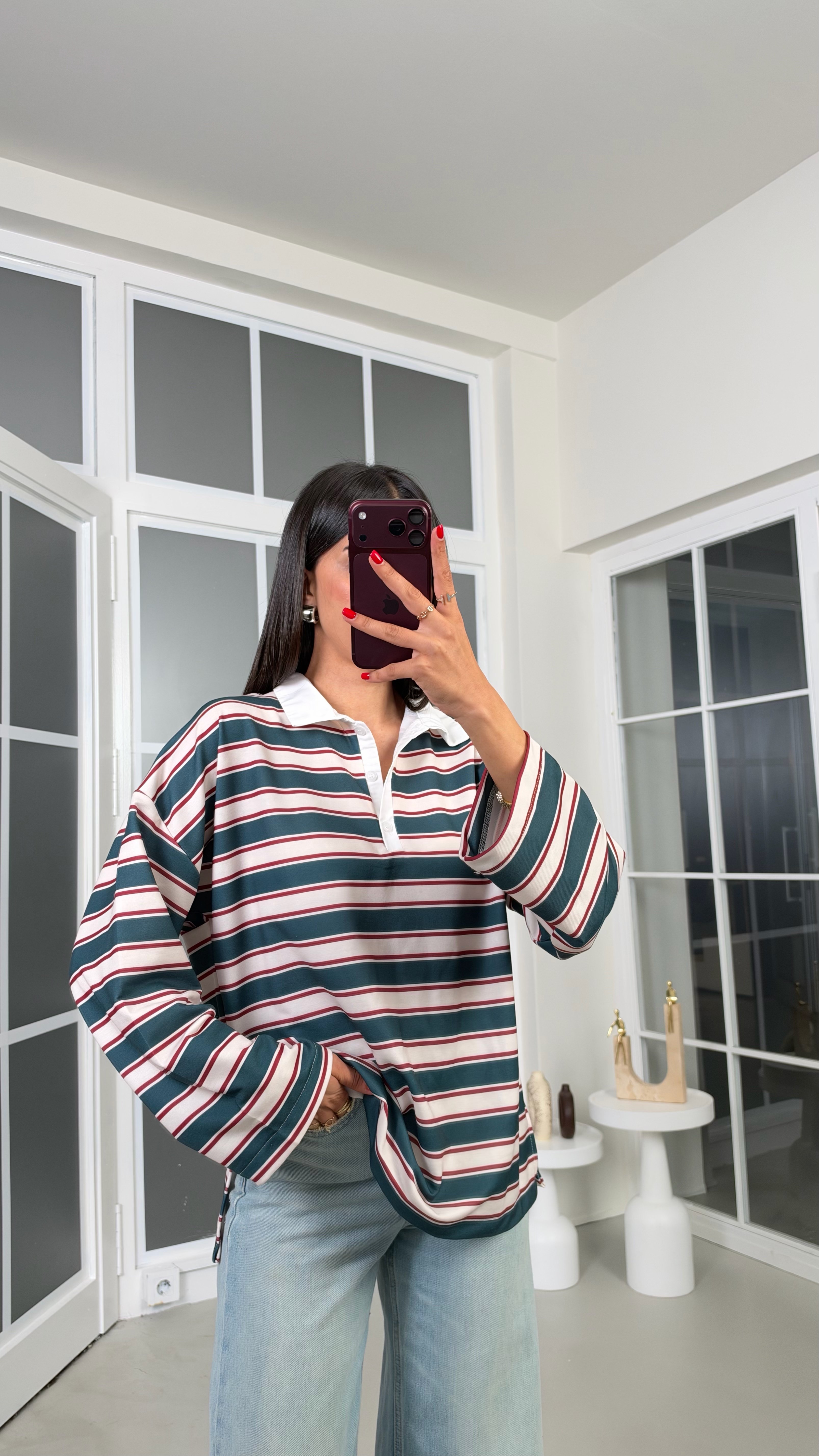 Zümrüt Polo Yaka Şeritli Bluz GAUS-02306GAUSBLUZGAUS-02306