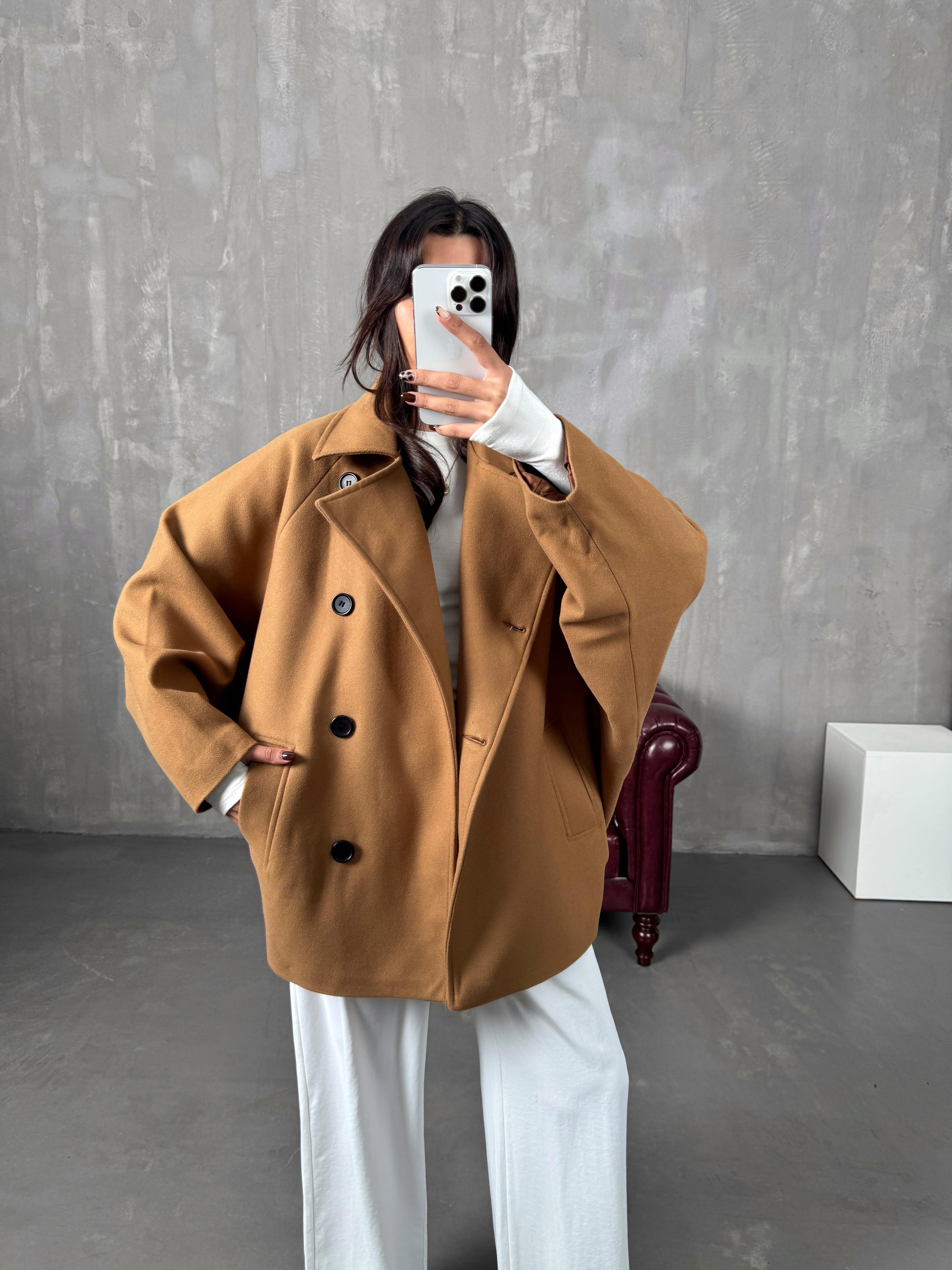 Cowe Camel Yarasa Model Astarlı Kaşe Kaban