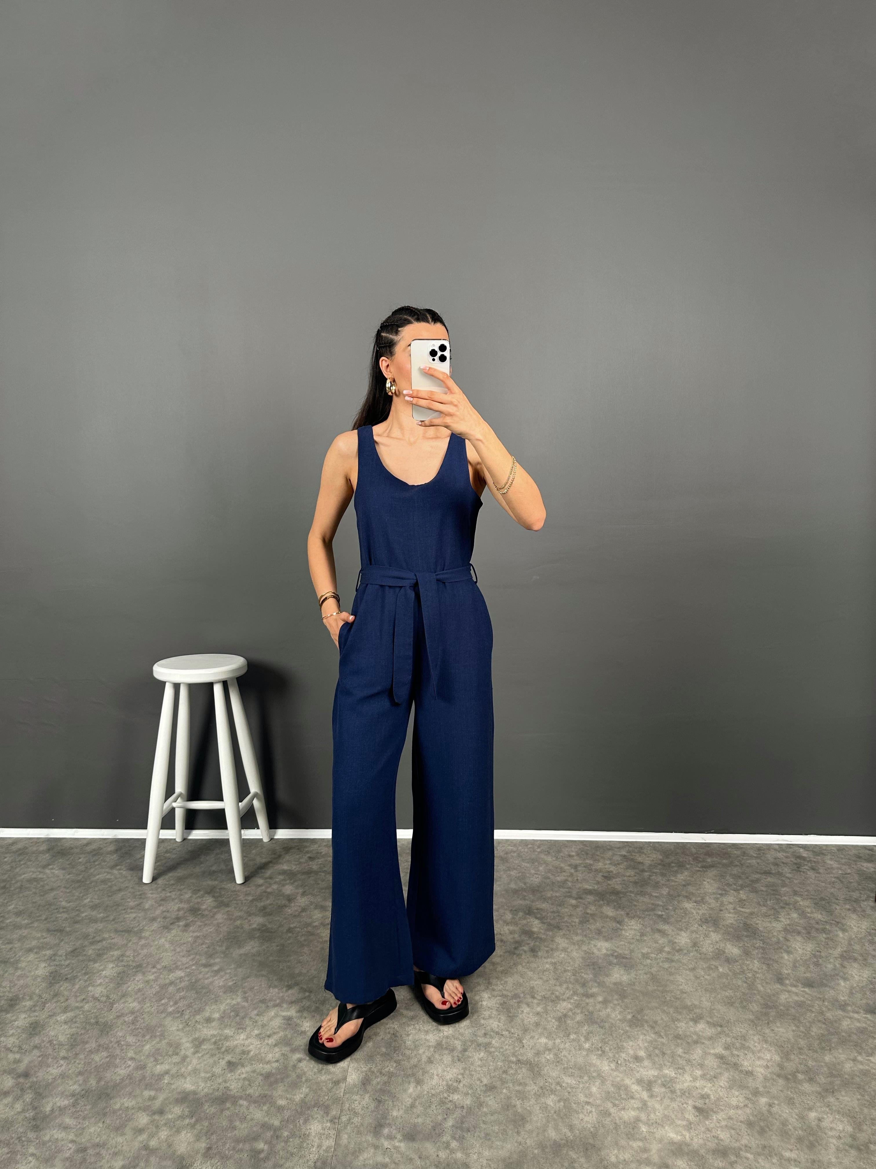 Korel Lacivert Keten Kemerli TulumGausTULUMGU008182