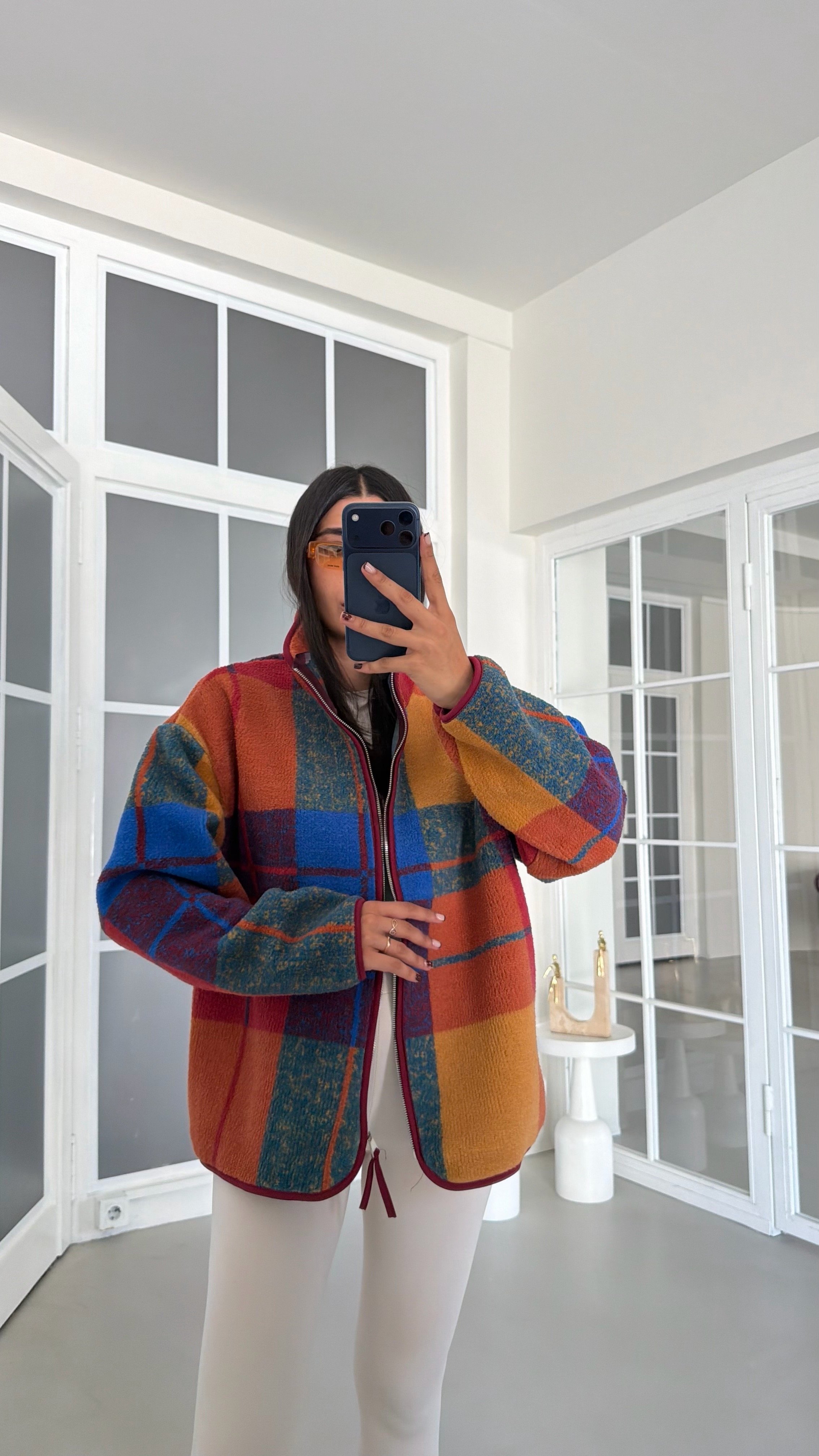 Çok Renkli Ekose Desenli Fermuarlı Polar Sweatshirt GAUS-01912GAUSالسويت شيرت GAUS-01912