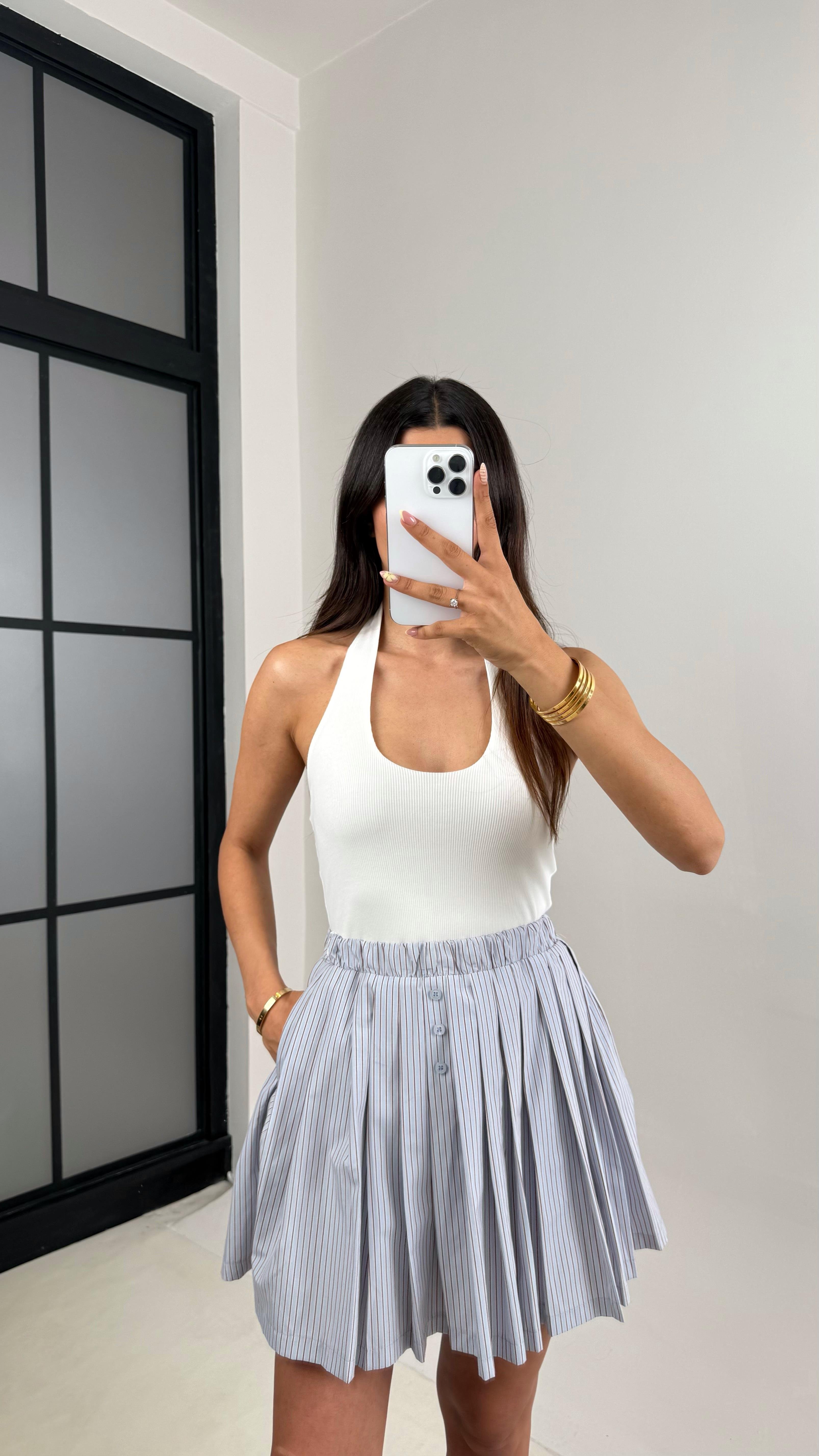 Mavi Bordo Şeritli Pileli Şort Etek Gaus00650GausETEKGU1002512