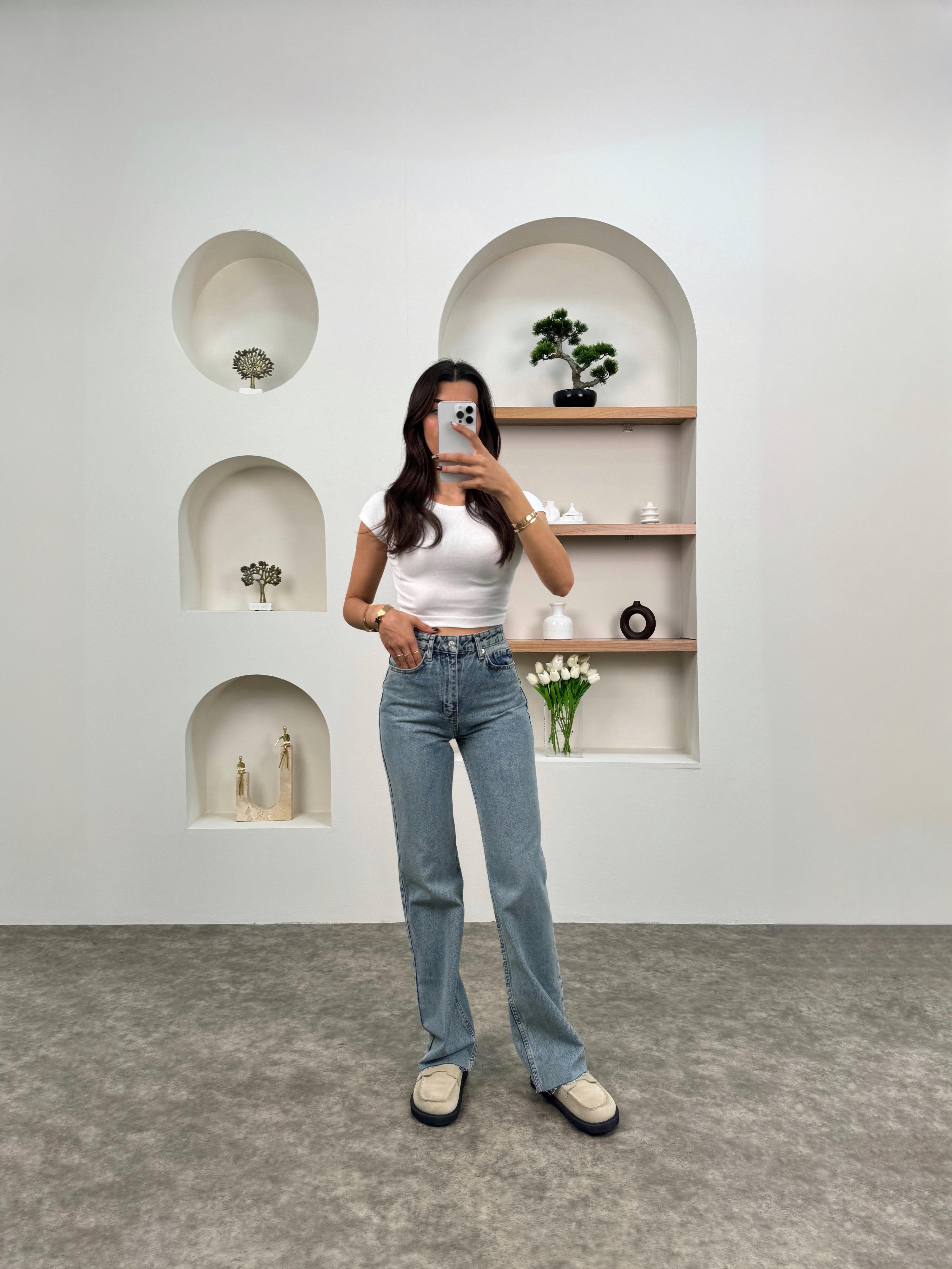 Riva Açık Mavi ZR Model Kesik Paça Palazzo Jean