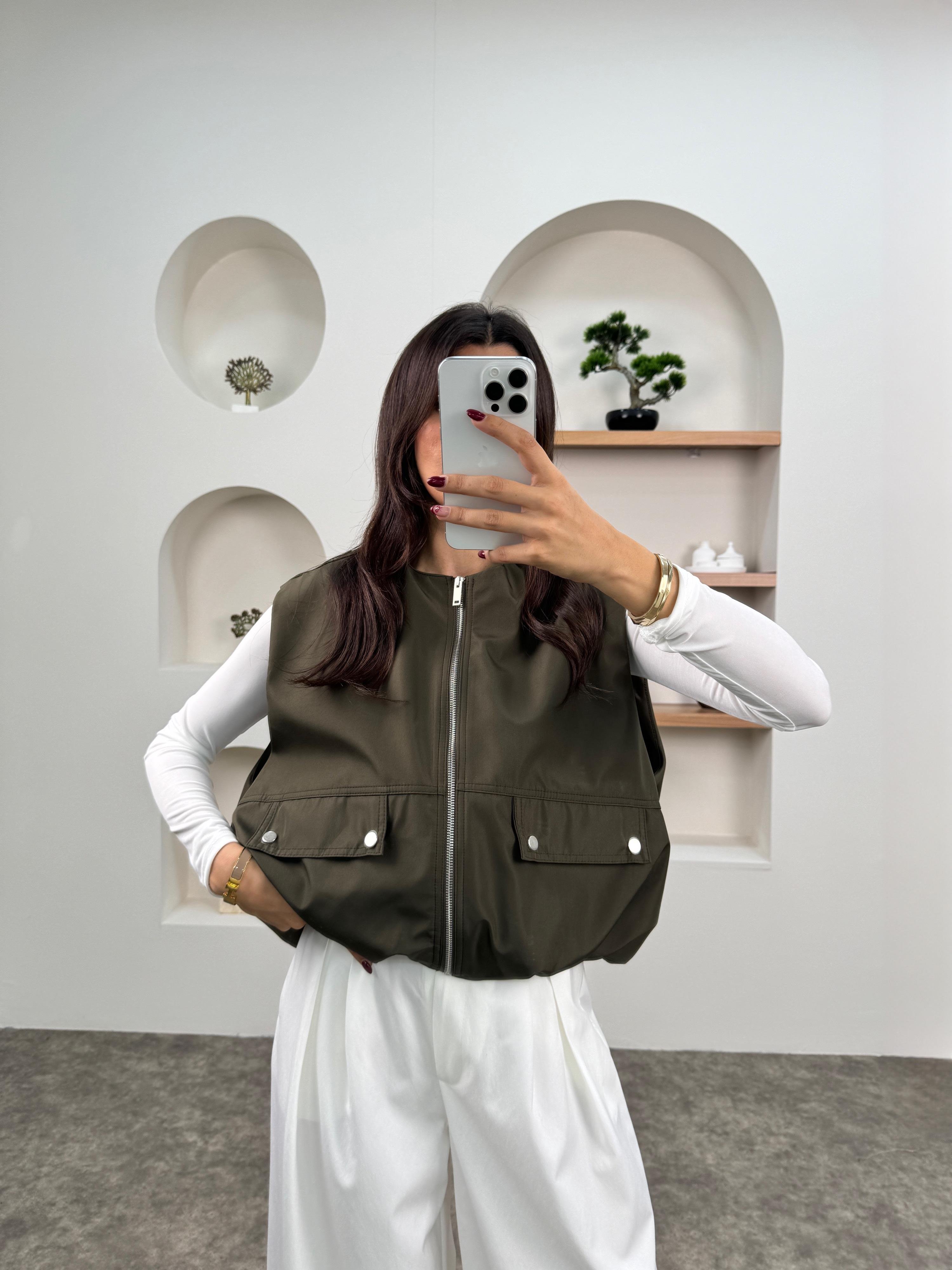 Belen Haki Cepli Fermuarlı Paraşüt YelekGausYELEKGU00903639