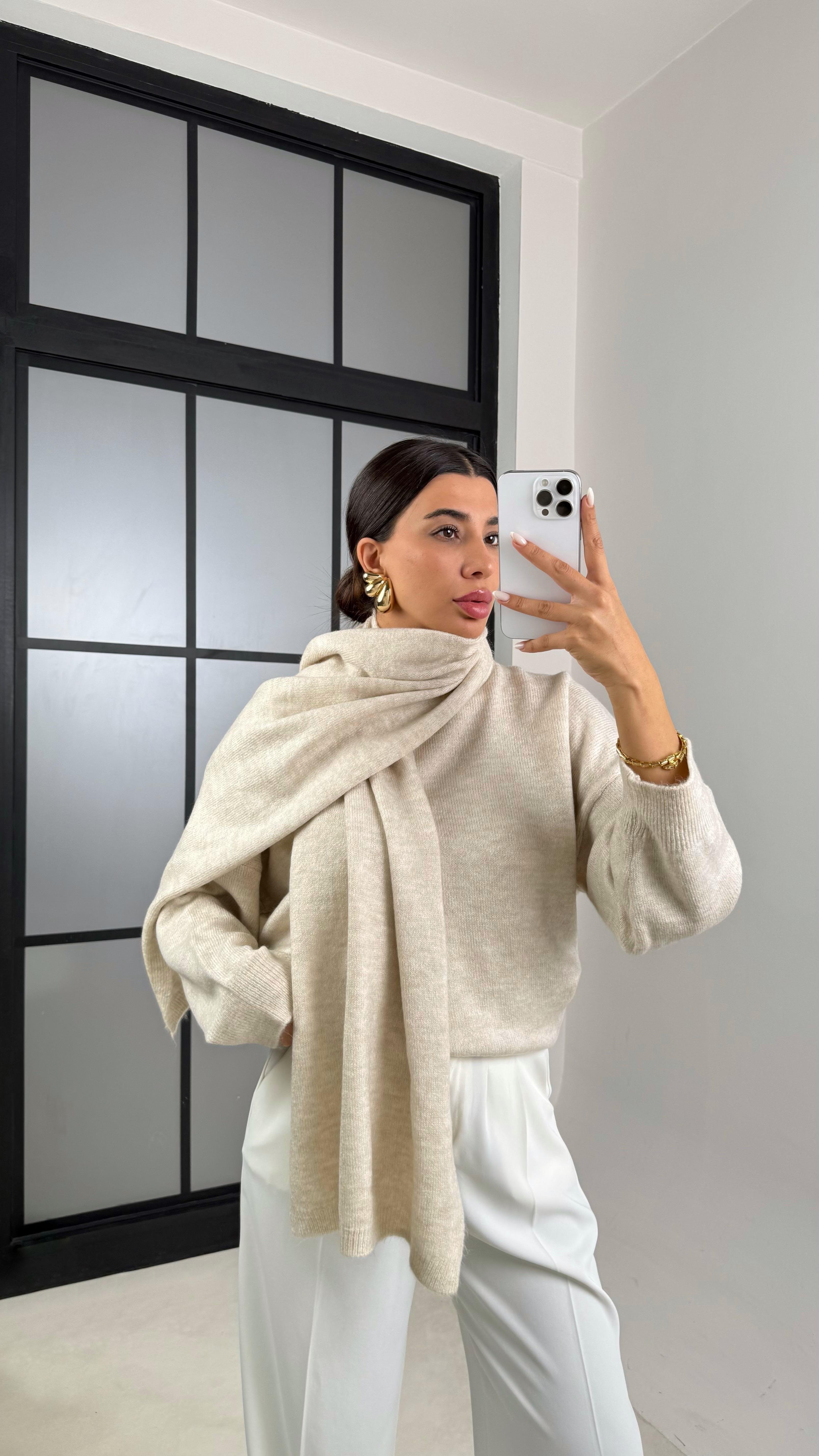Ekru Şal Detaylı Triko Kazak GAUS-00524GAUS الكنزات GAUS-00524