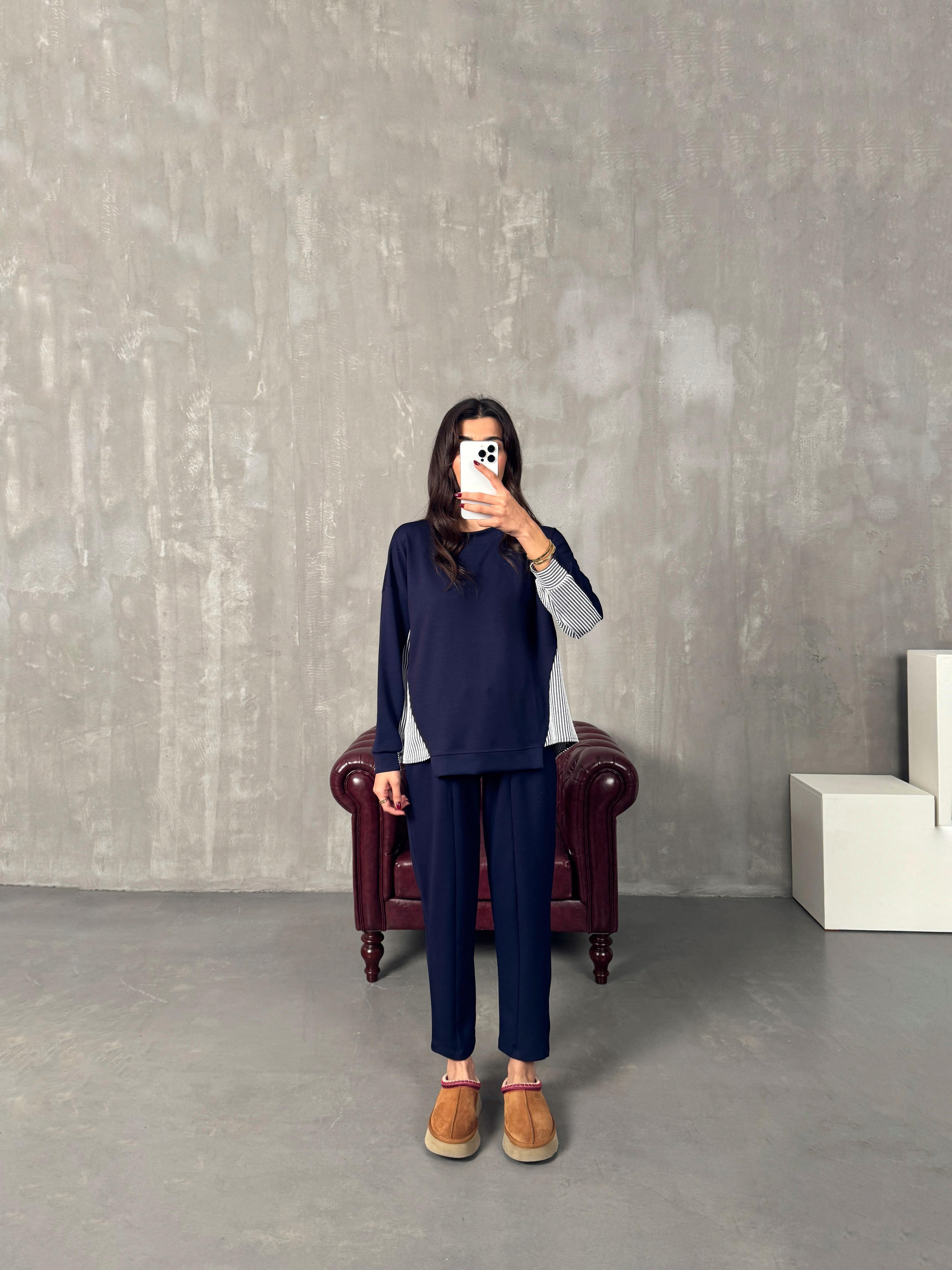 Resco Lacivert Çizgi Detaylı Oys Modal TakımGausTAKIMGU00903868