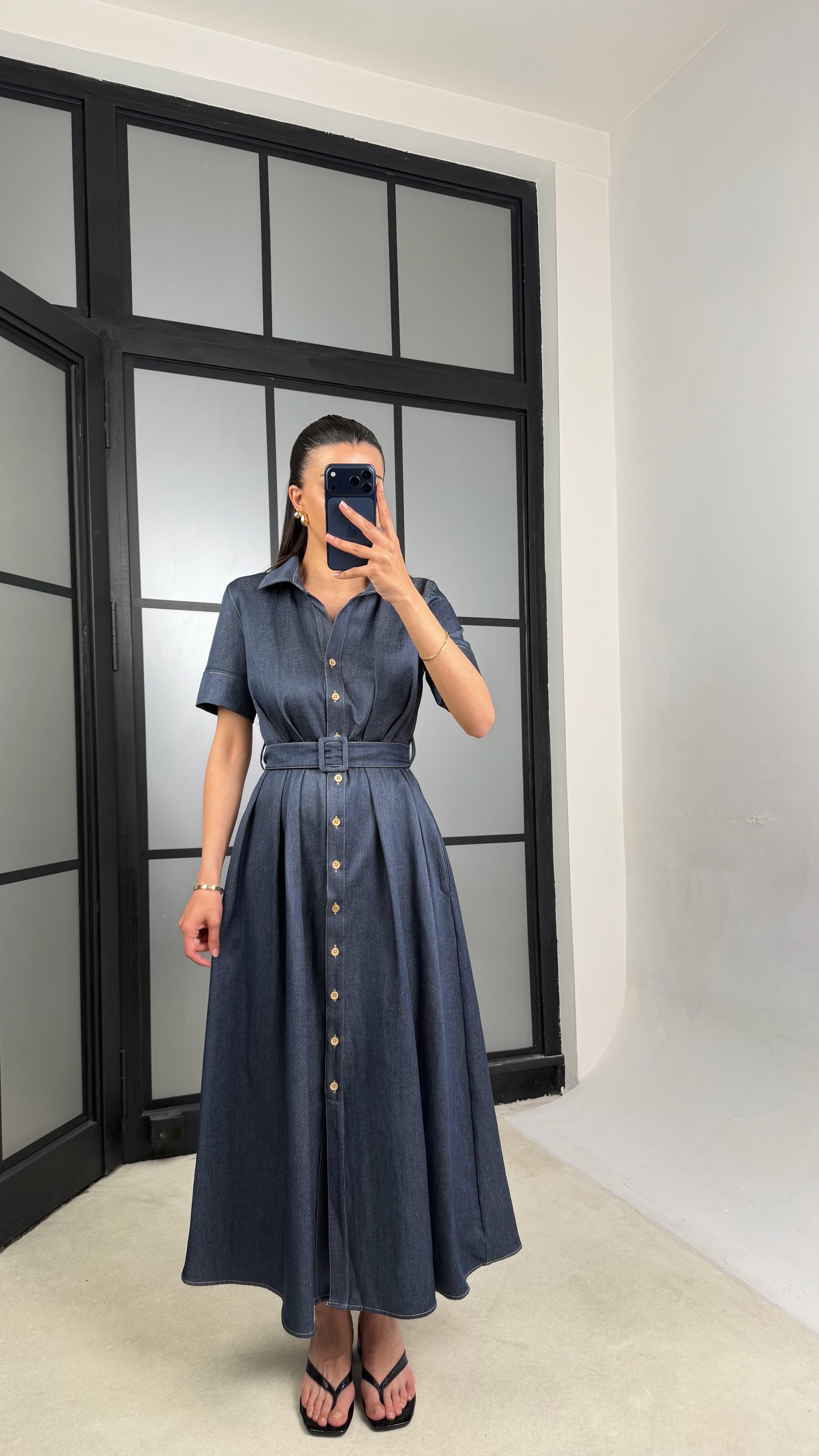 Lacivert Kemerli Tencel Denim Premium Elbise GAUS-01452GAUSELBİSEGAUS-01452