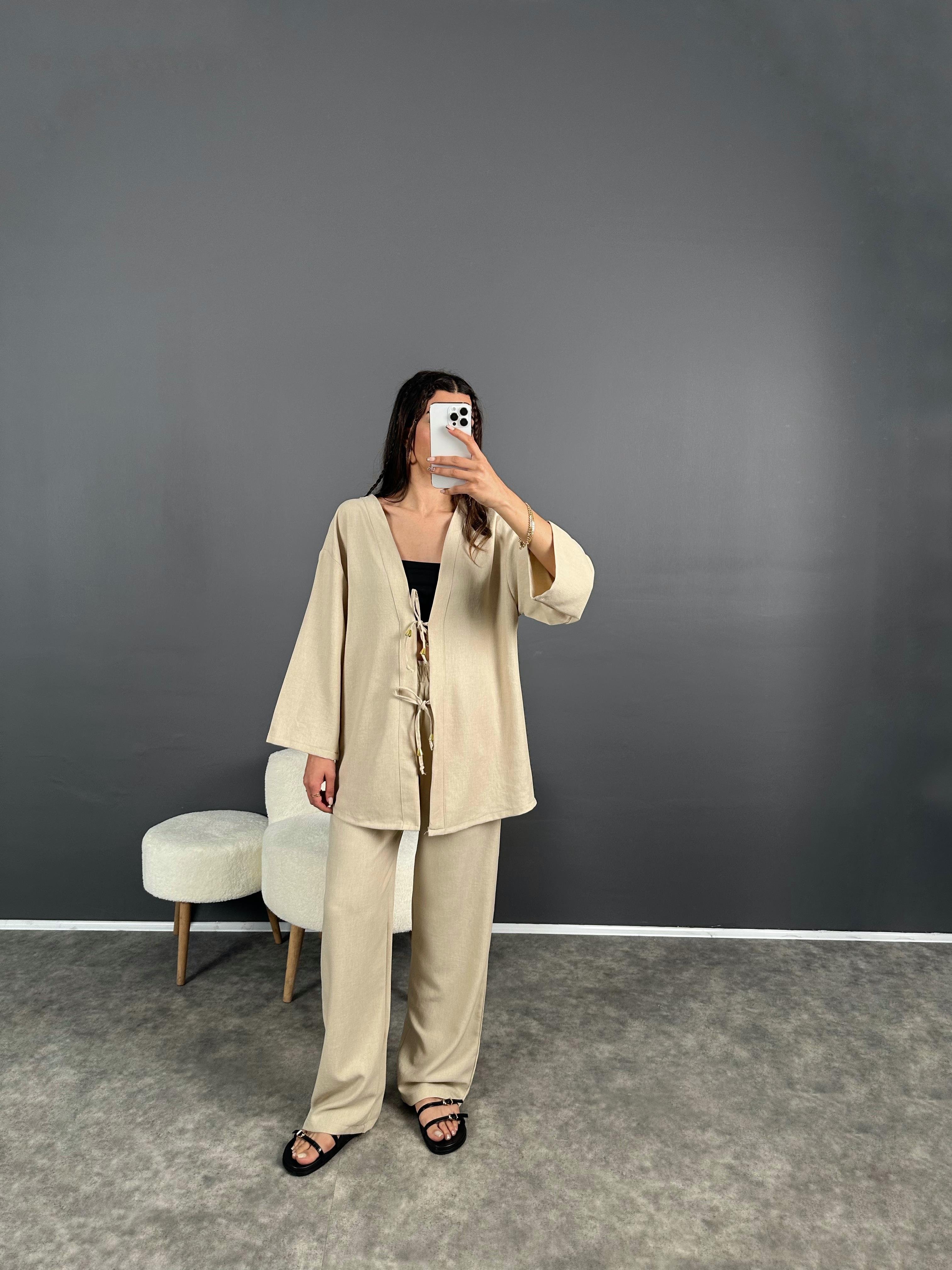 Gai Taş Kimono Keten TakımGausTAKIMGU008019