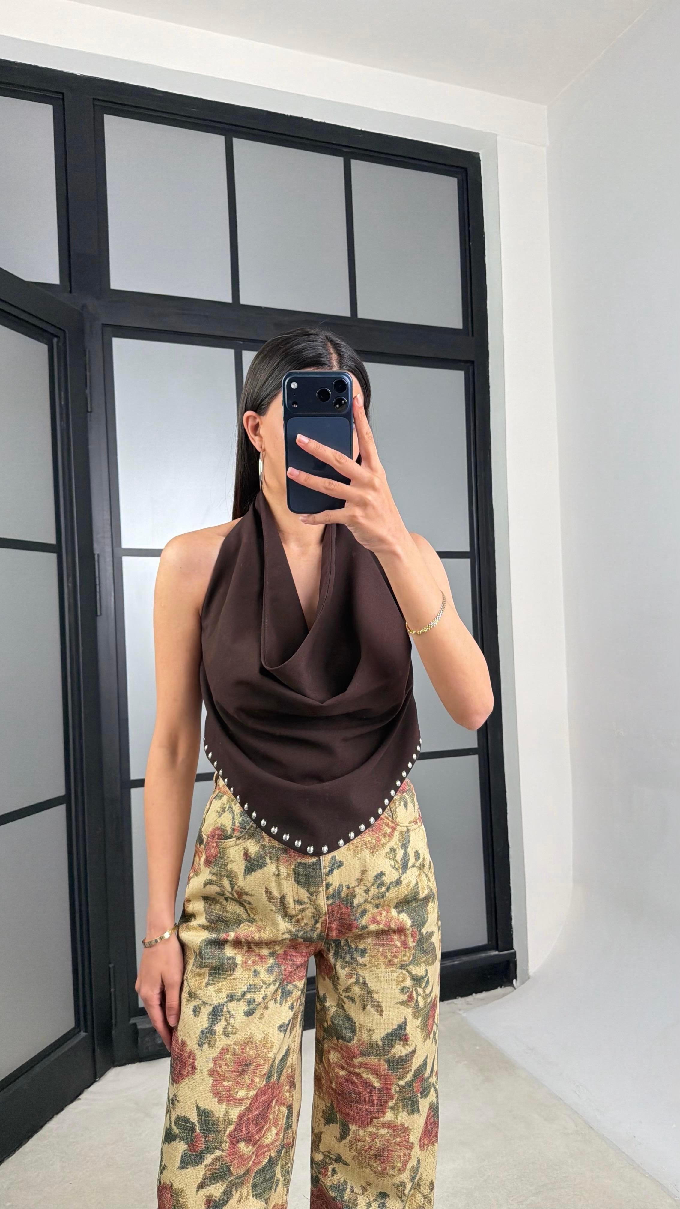 Acı Kahve Zımba Detaylı Beli Lastikli Premium Crop GAUS-01488GAUSCROPGAUS-01488