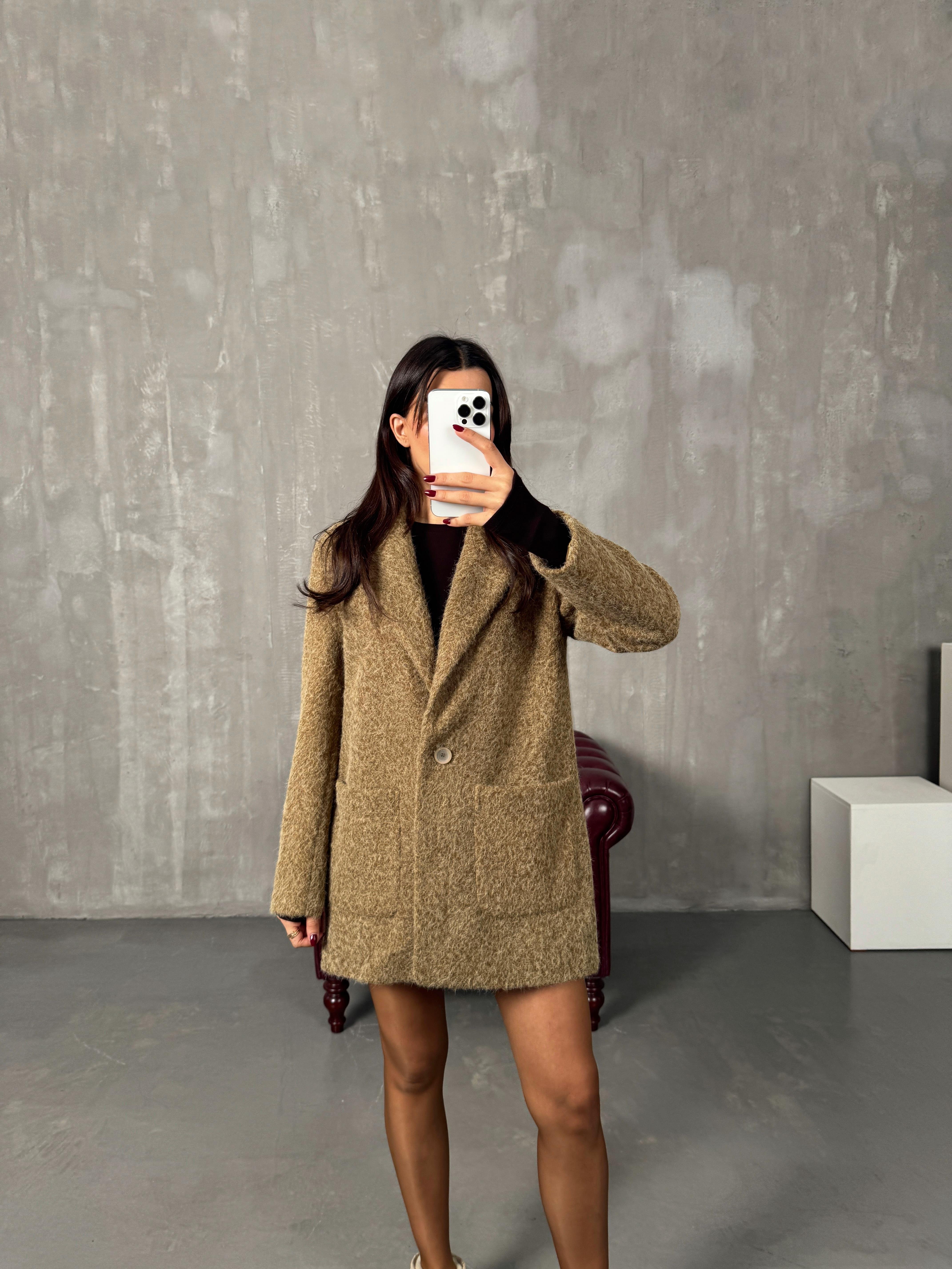 Twice Kahve Astarlı Kırçıllı Ceket