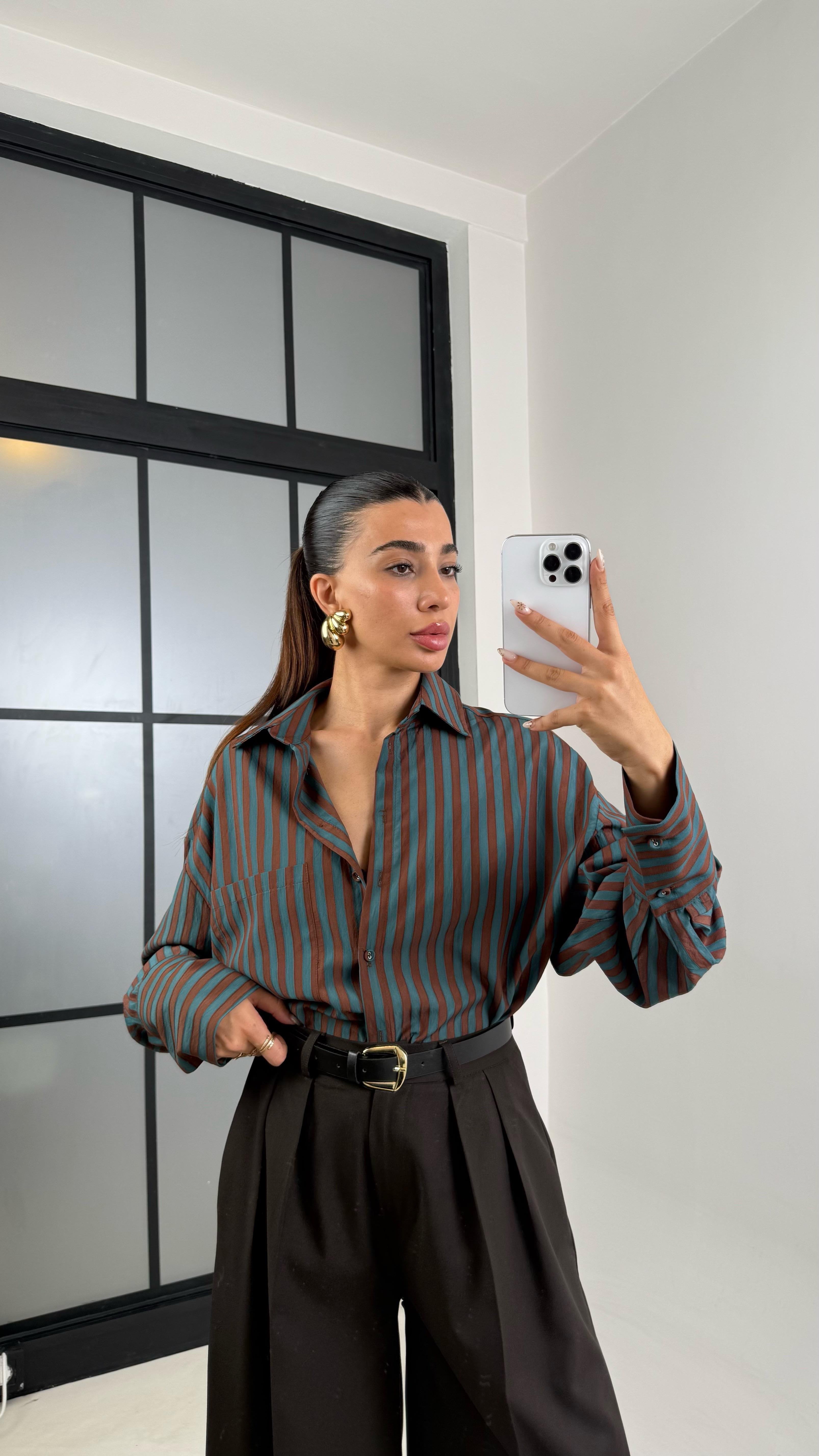 Yeşil Çizgili Premium Gömlek GAUS-00139GAUS القمصان GAUS-00139