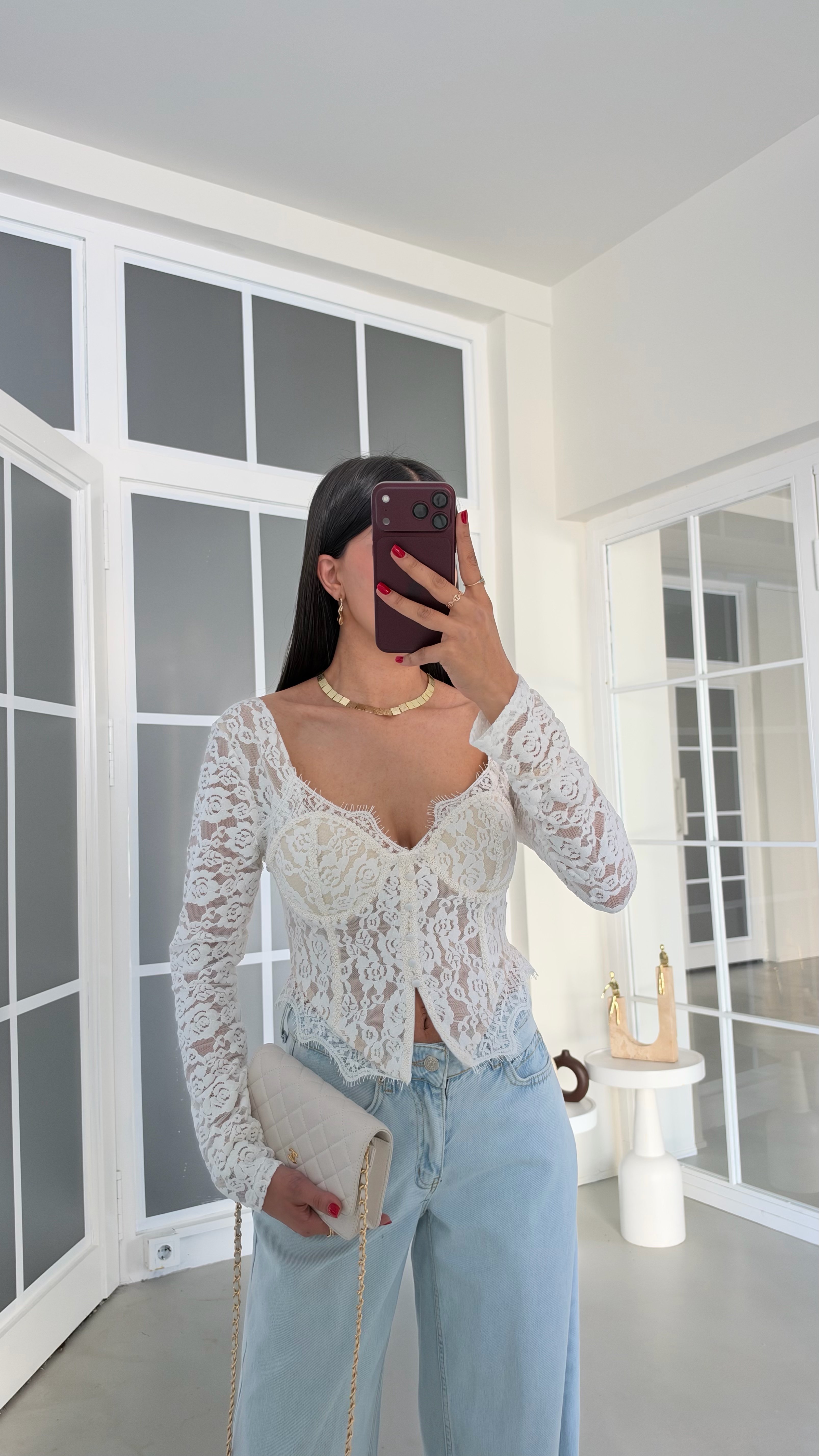 Ekru Dantel Detaylı Premium Korse Bluz GAUS-02281GAUSBLUZGAUS-02281