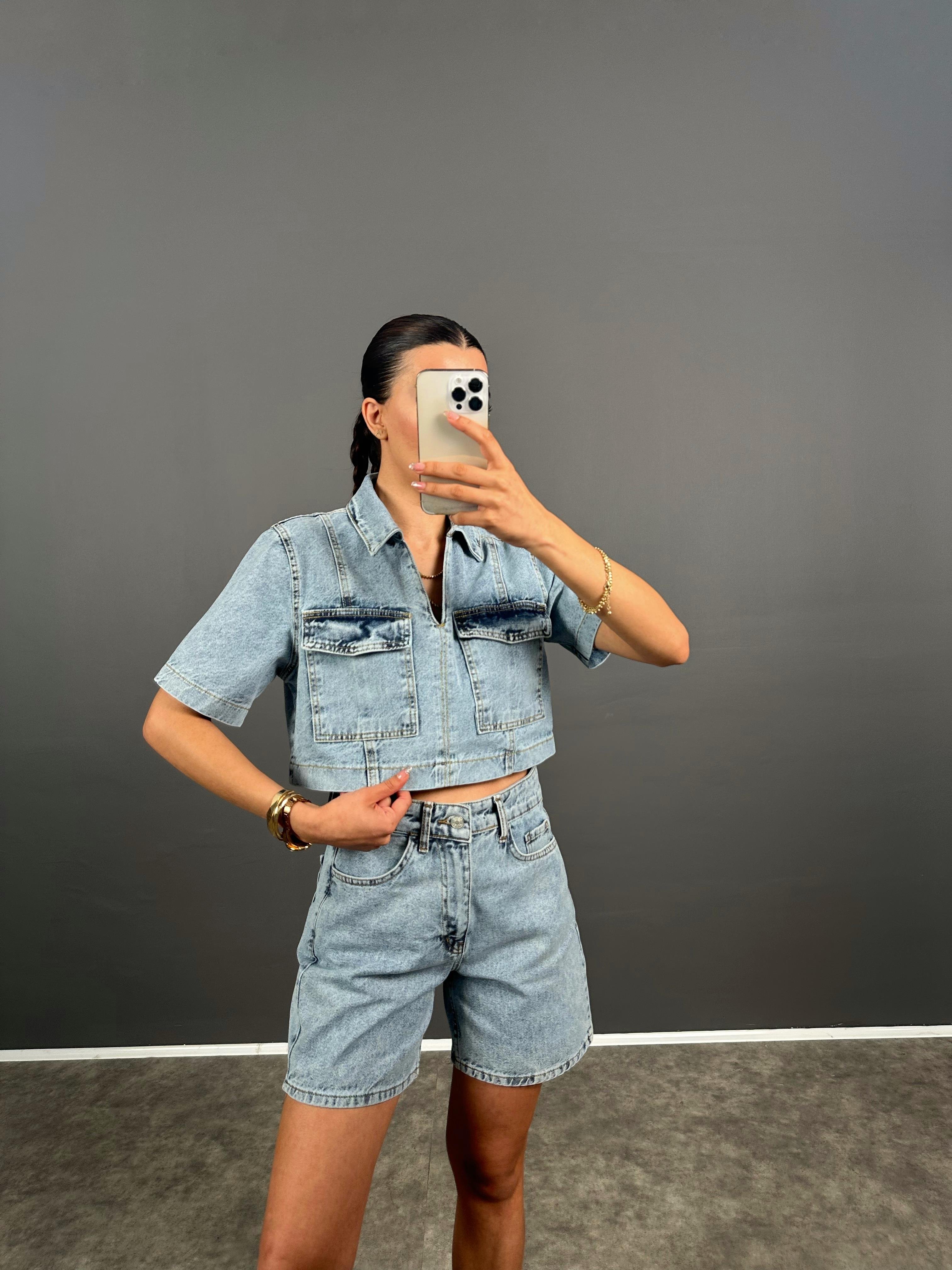 Zr Model Denim Şortlu Takım GausTAKIMGU008521