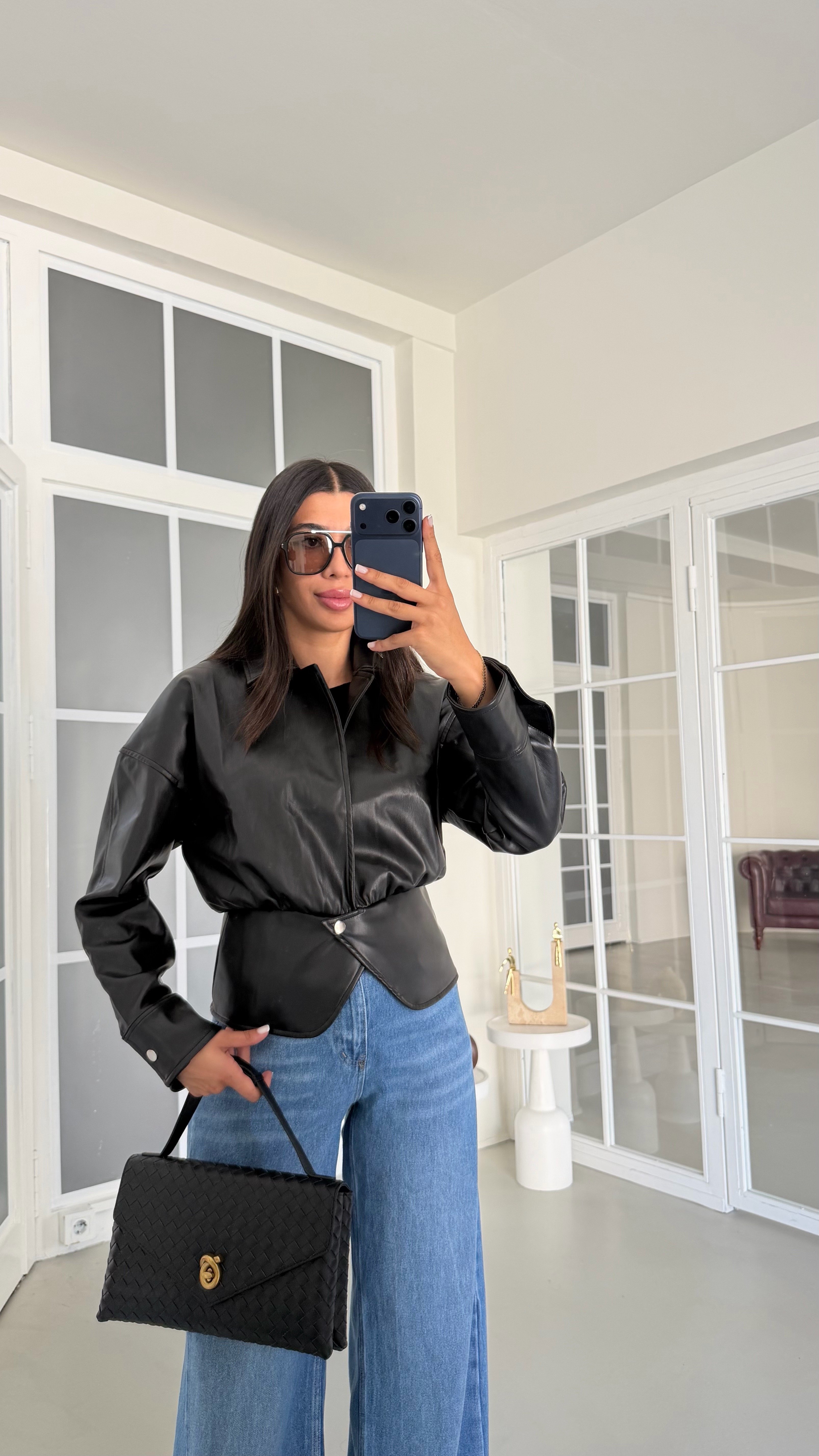 Siyah Düğme Detaylı Premium Deri Ceket GAUS-01992GAUSJacketsGAUS-01992