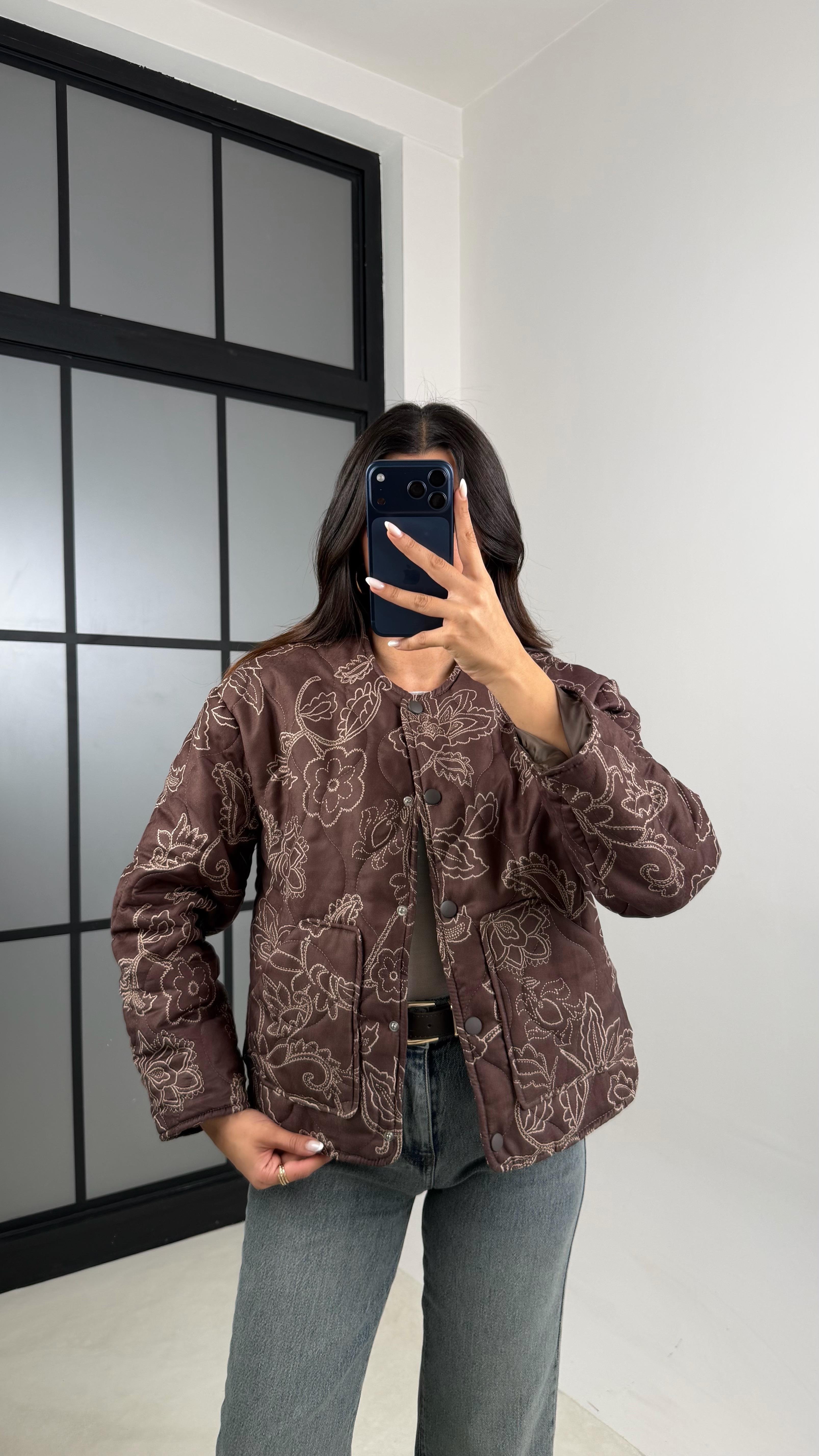 Kahve Etnik Desenli Astarlı Kapitone Mont GAUS-00596GAUSMONTGAUS-00596