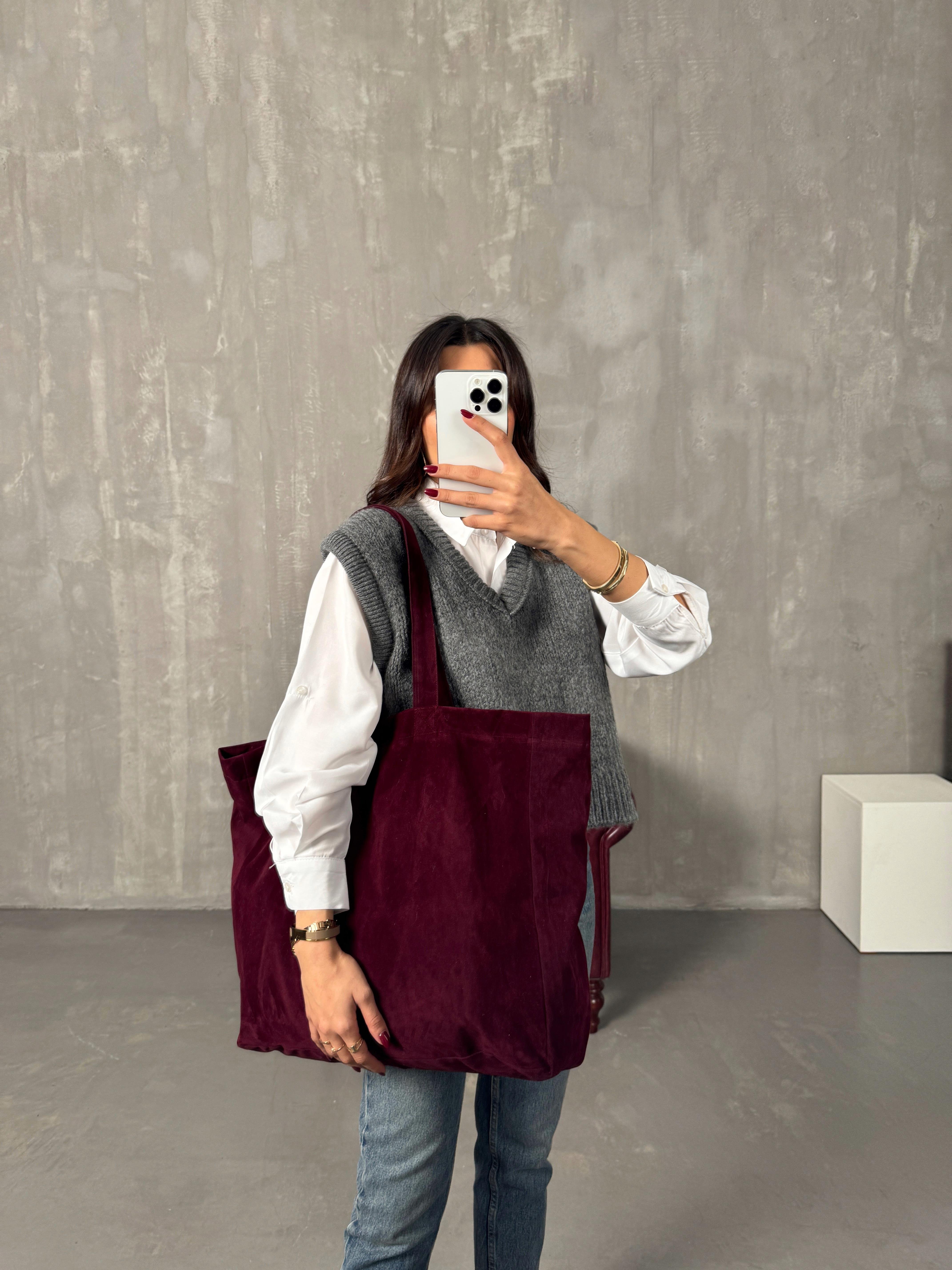 Acı Bordo Süet Astarlı Büyük Boy ÇantaBAG COLLECTIONGaus ÇantaCNT-151