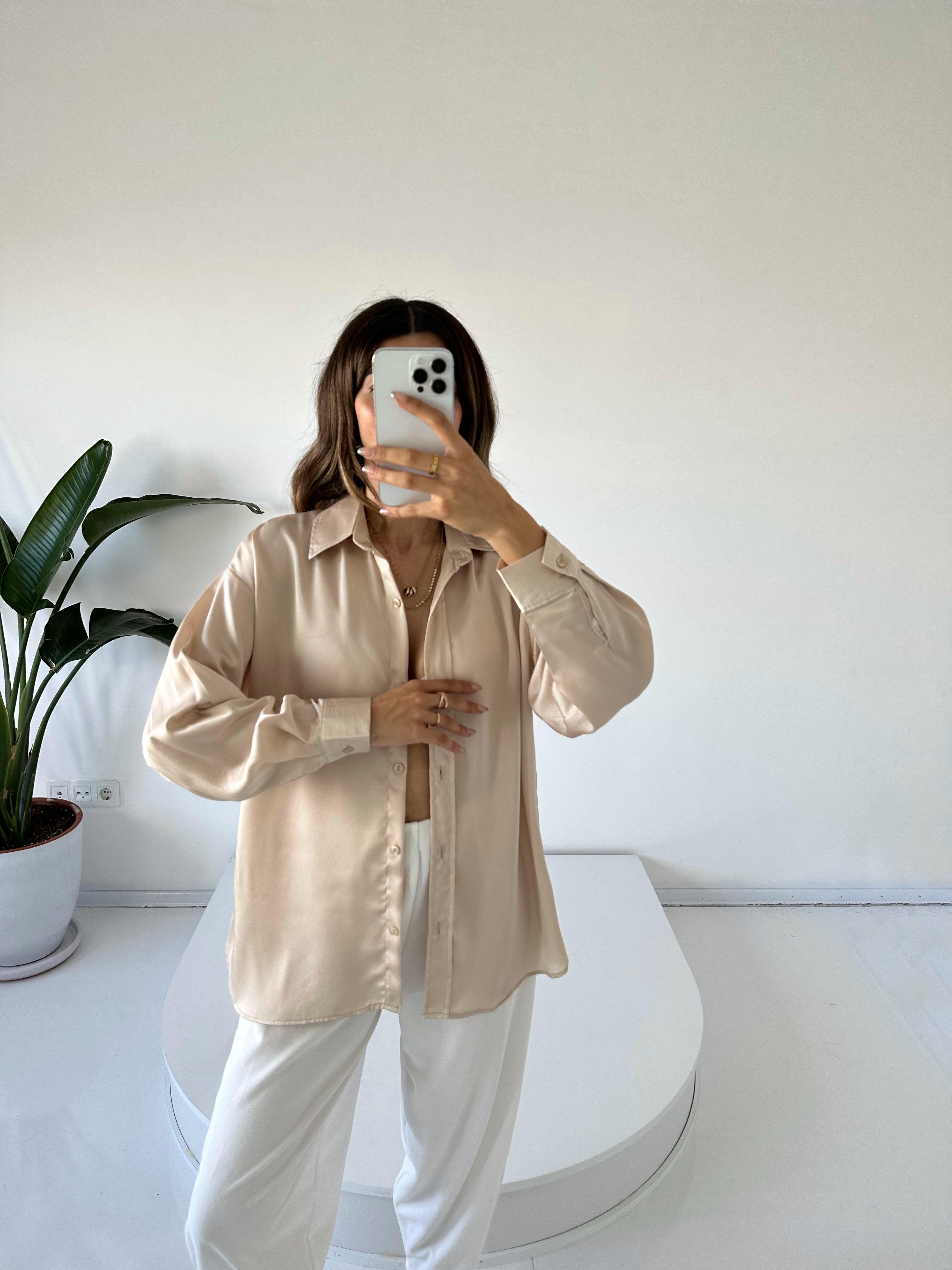 Areli Bej Saten Gömlek