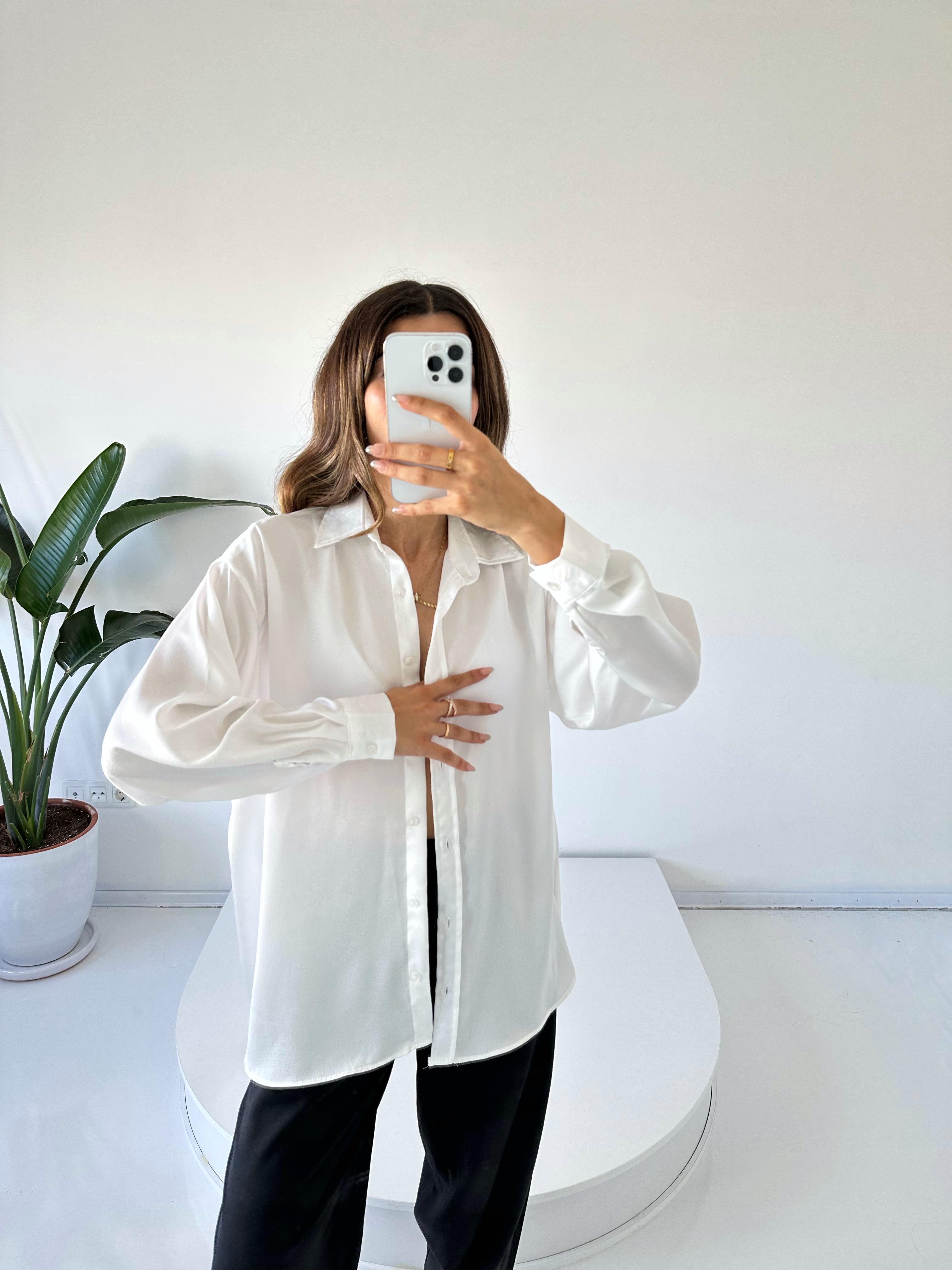 Areli Beyaz Saten Gömlek