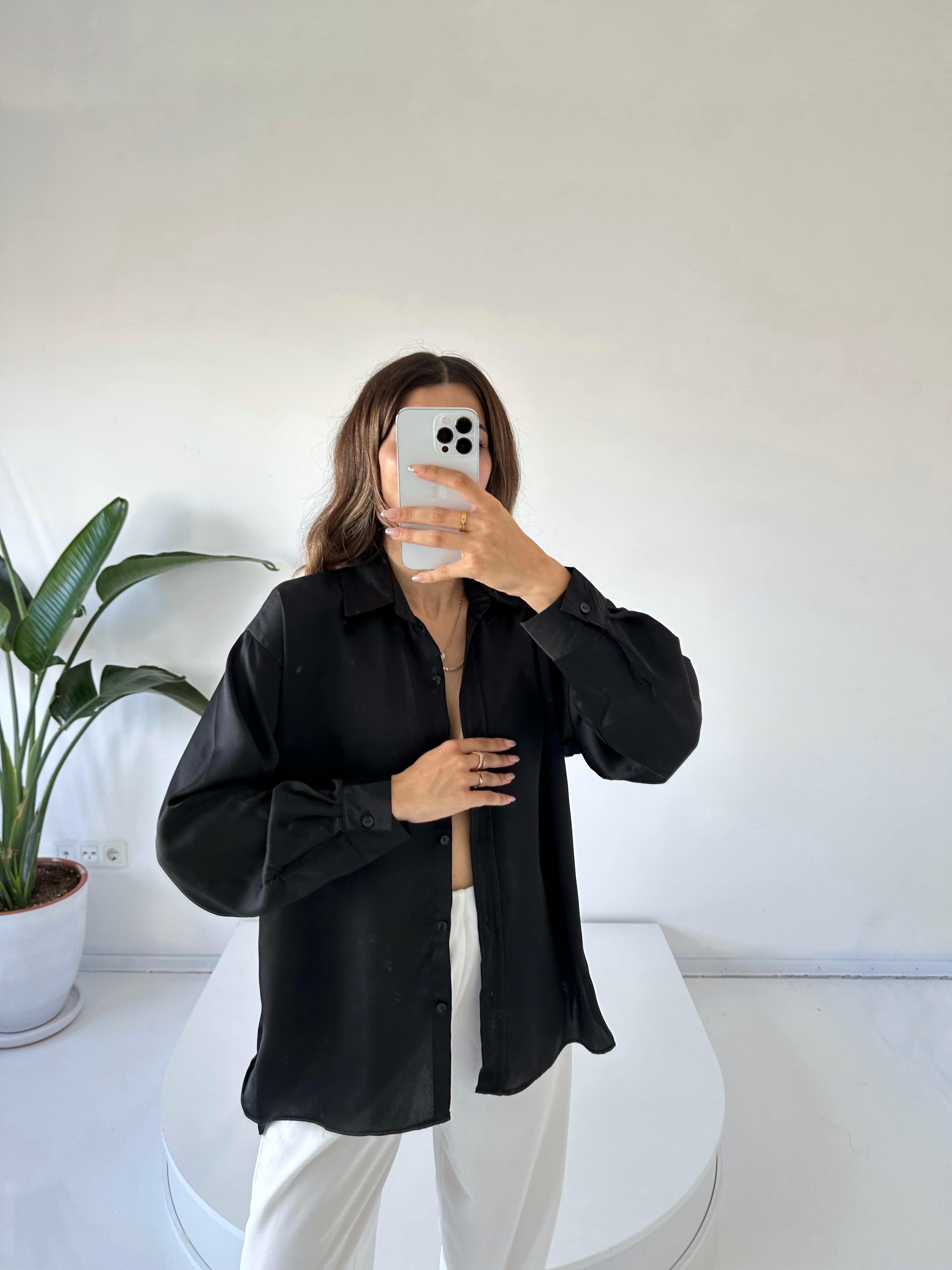 Areli Siyah Saten Gömlek