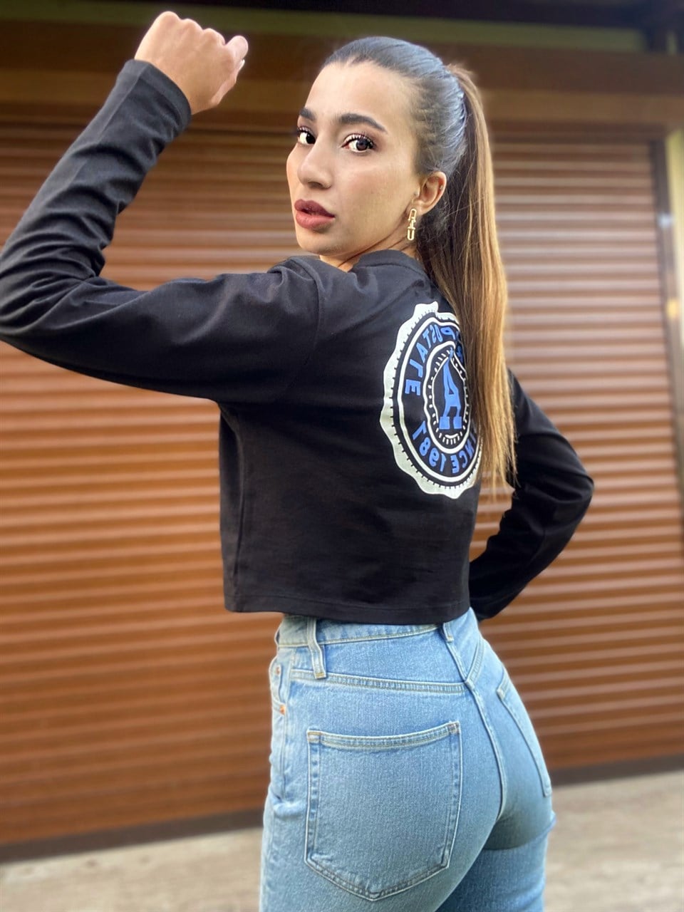 Arkası Baskılı Siyah Basic Bluz 