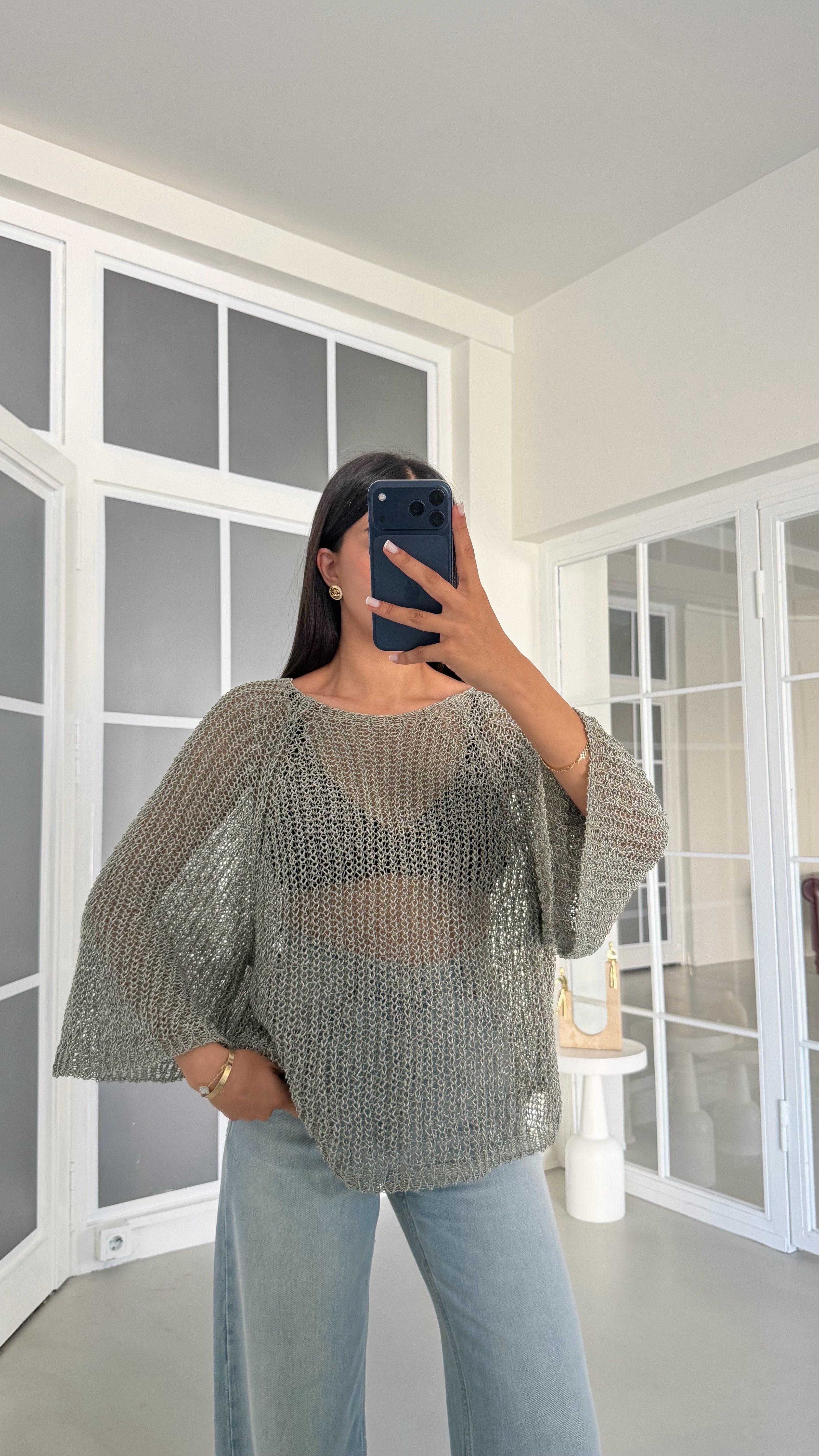 Yeşil Ajurlu Triko Bluz GAUS-02064GAUSالبلوزات GAUS-02064