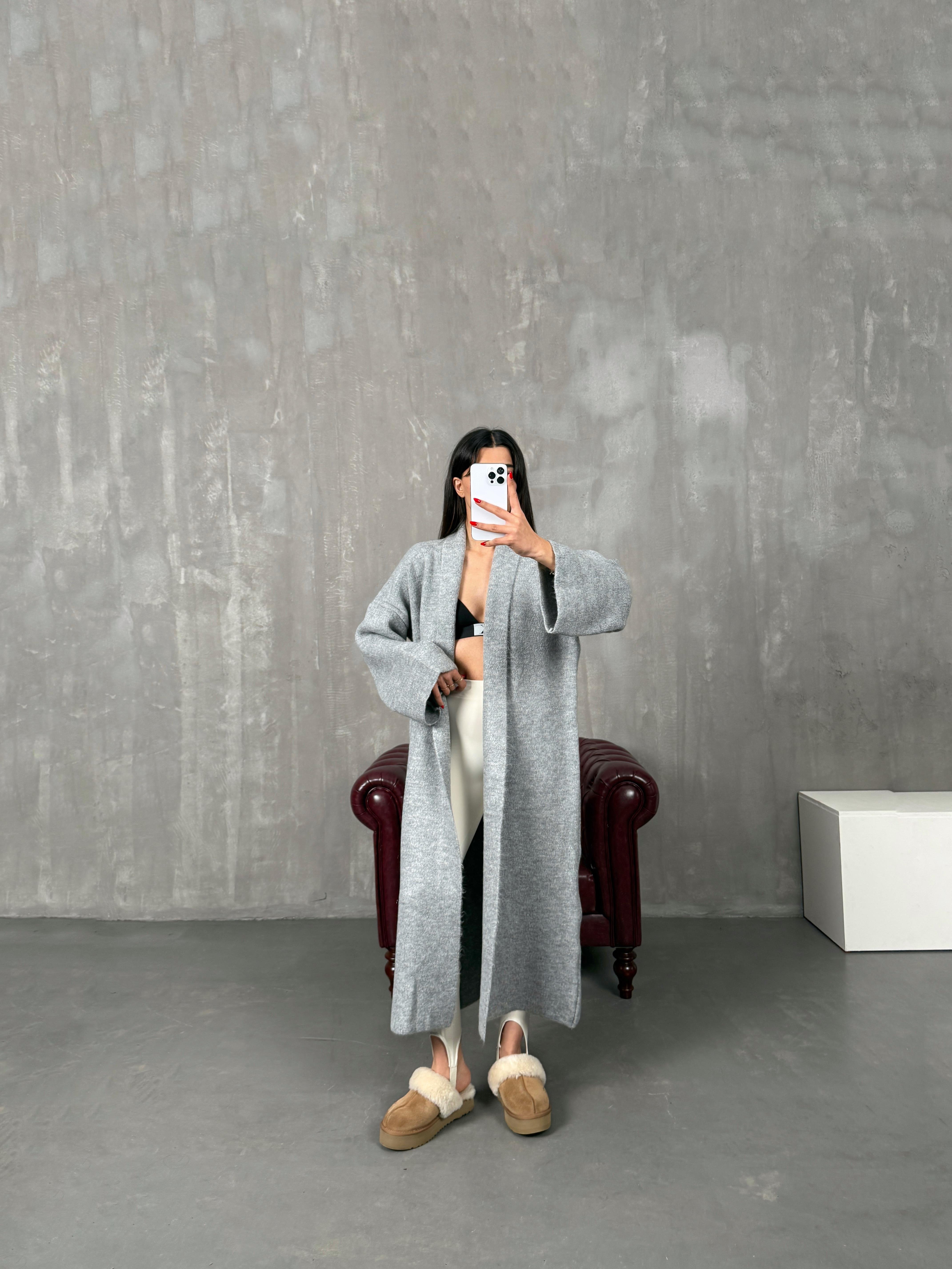 Algis Gri Oversize Uzun Hırka