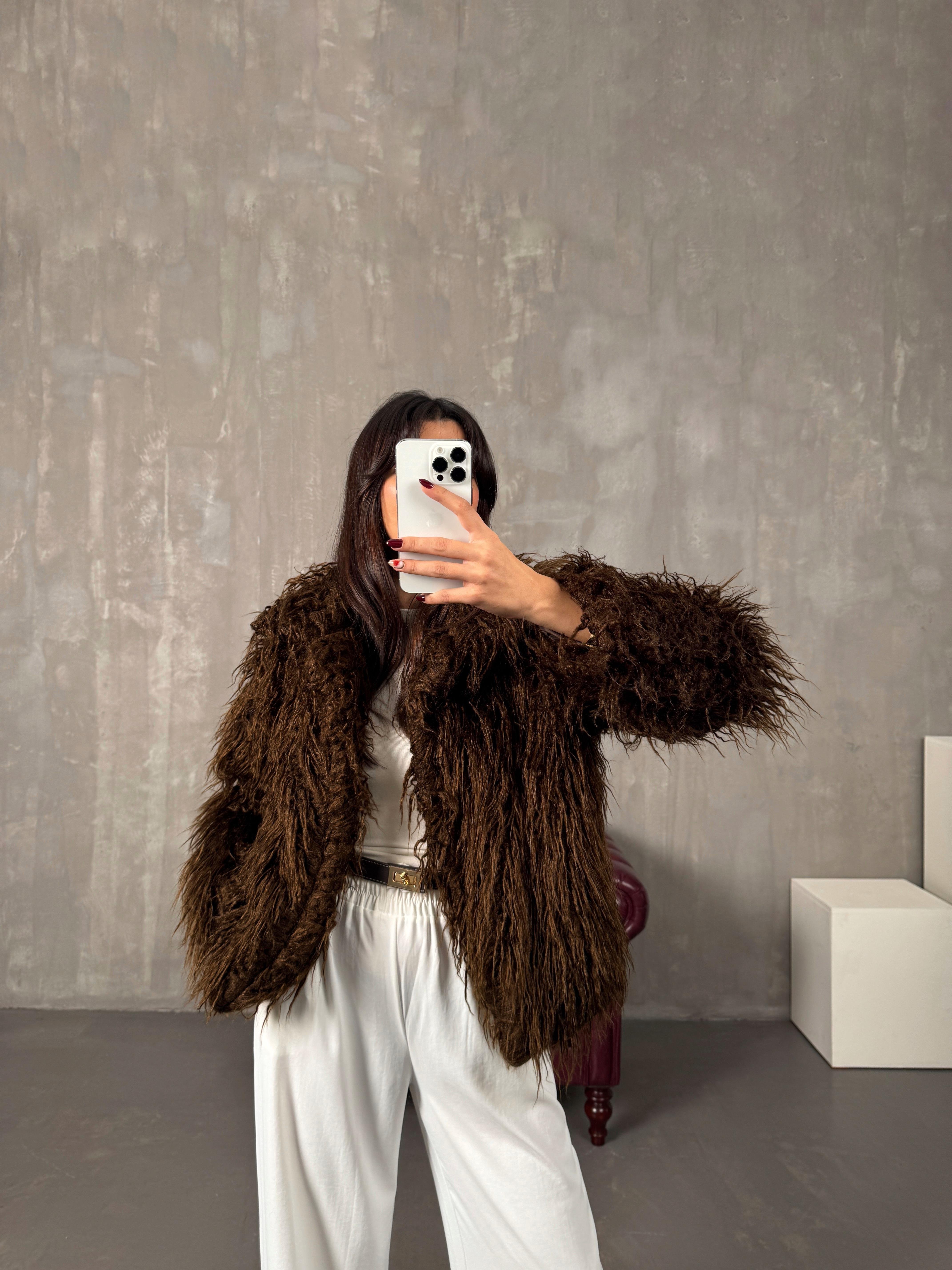 Noag Kahve Püsküllü Astarlı Kürk