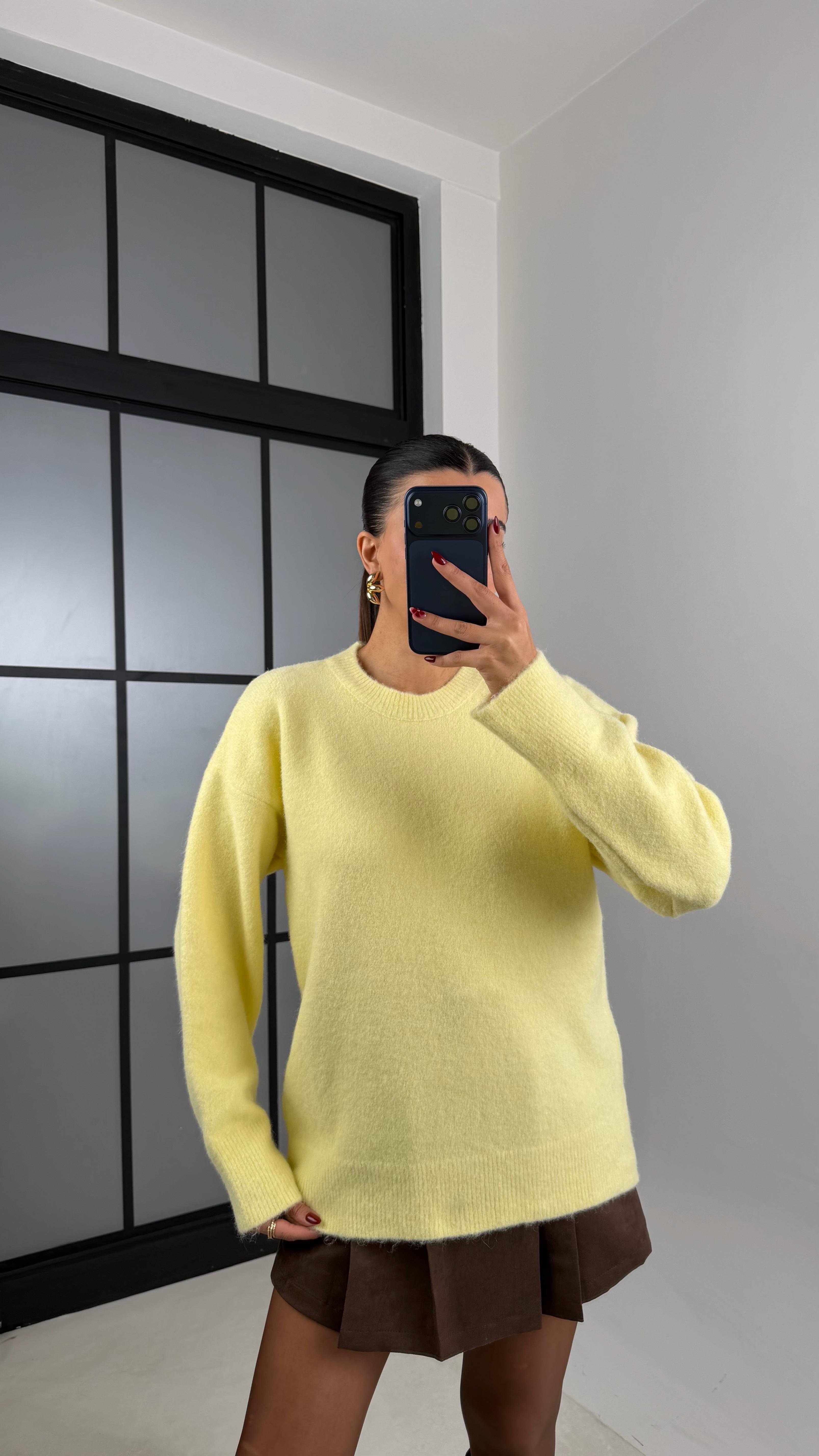 Sarı Yumuşak Dokulu Triko Kazak GAUS-00628GAUS الكنزات GAUS-00628