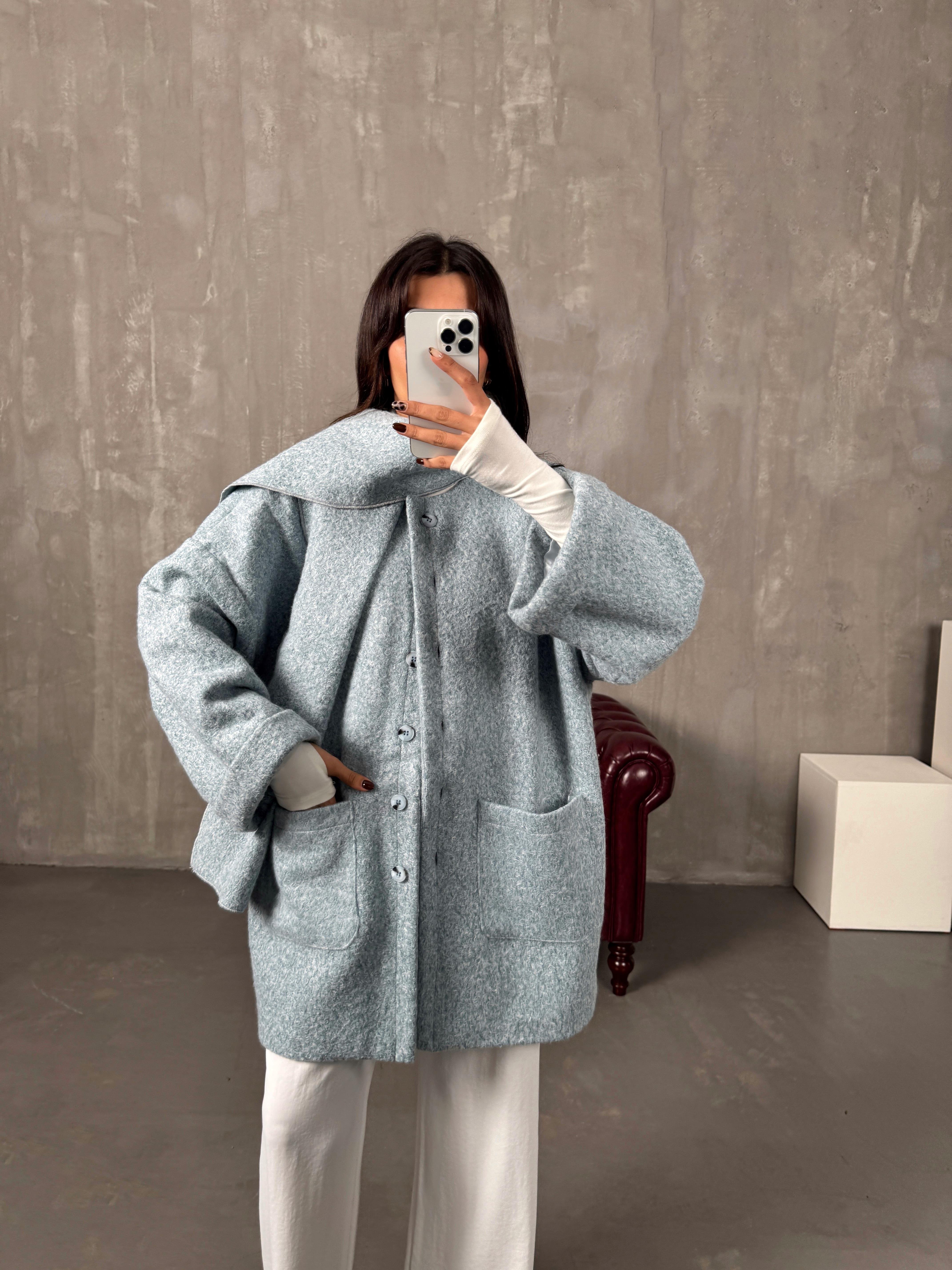 Baja Bebe Mavisi Astarlı Atkılı Buklet Kaban