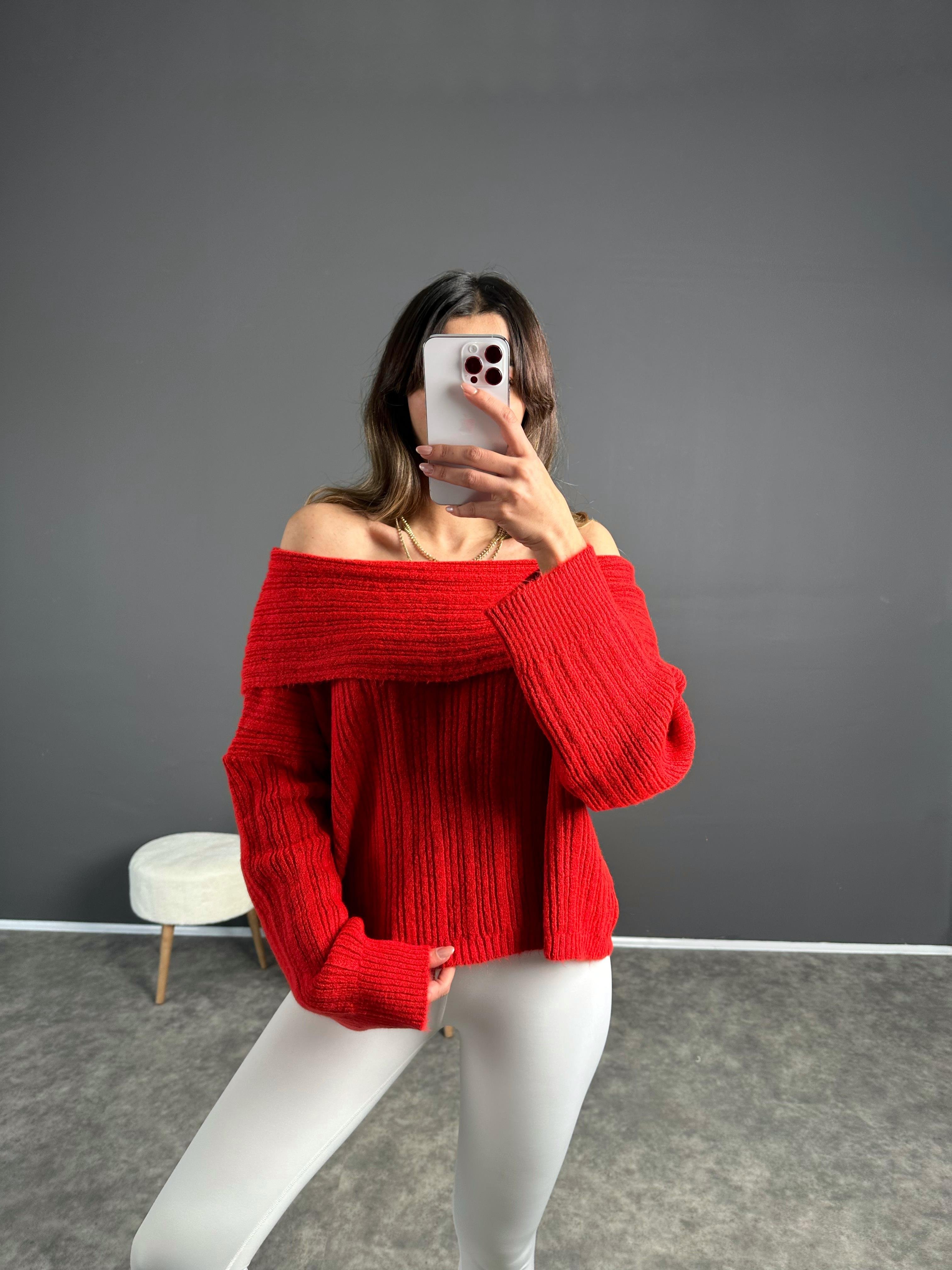 Mio Kırmızı Kayık Yaka Triko KazakGausKAZAKGU002715