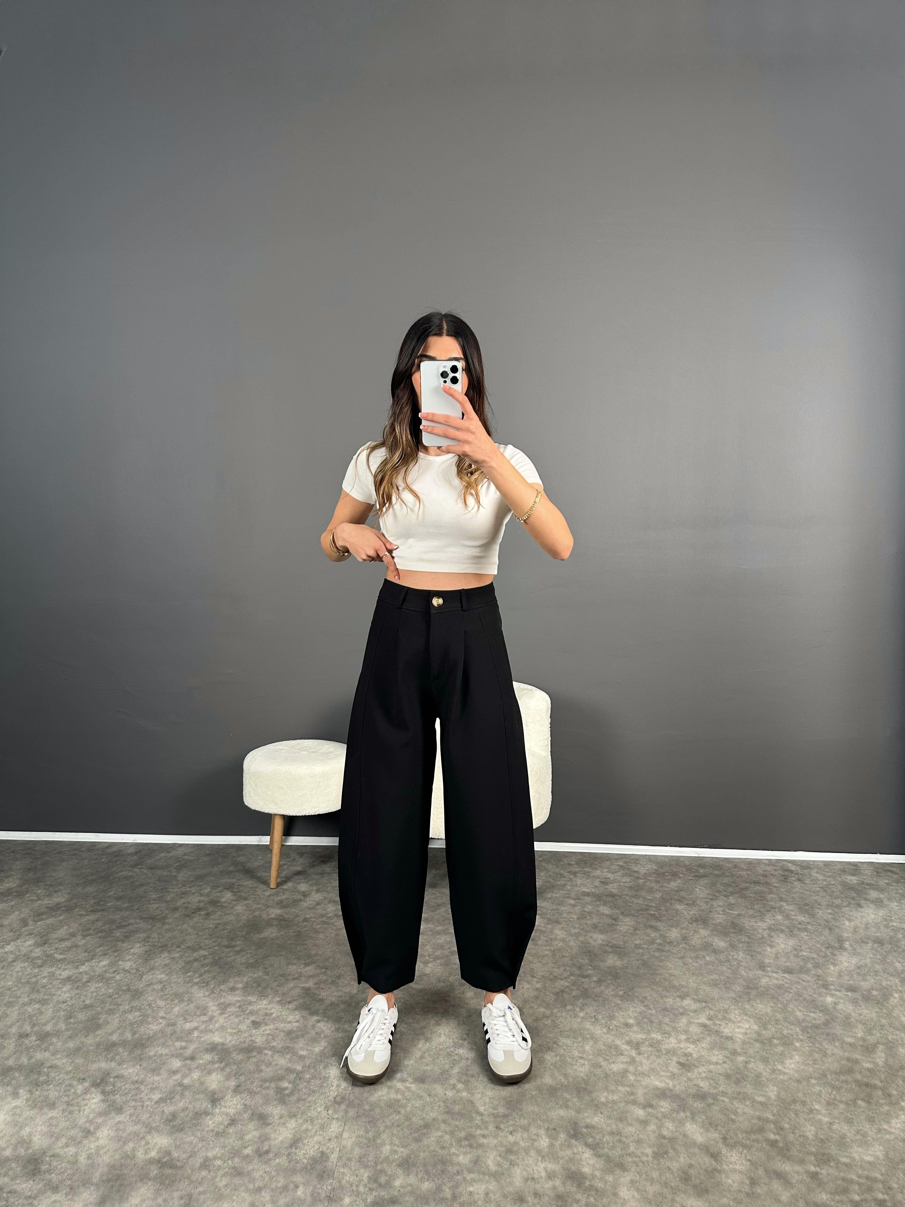 Julia Siyah Balon Şalvar Premium Pantolon 