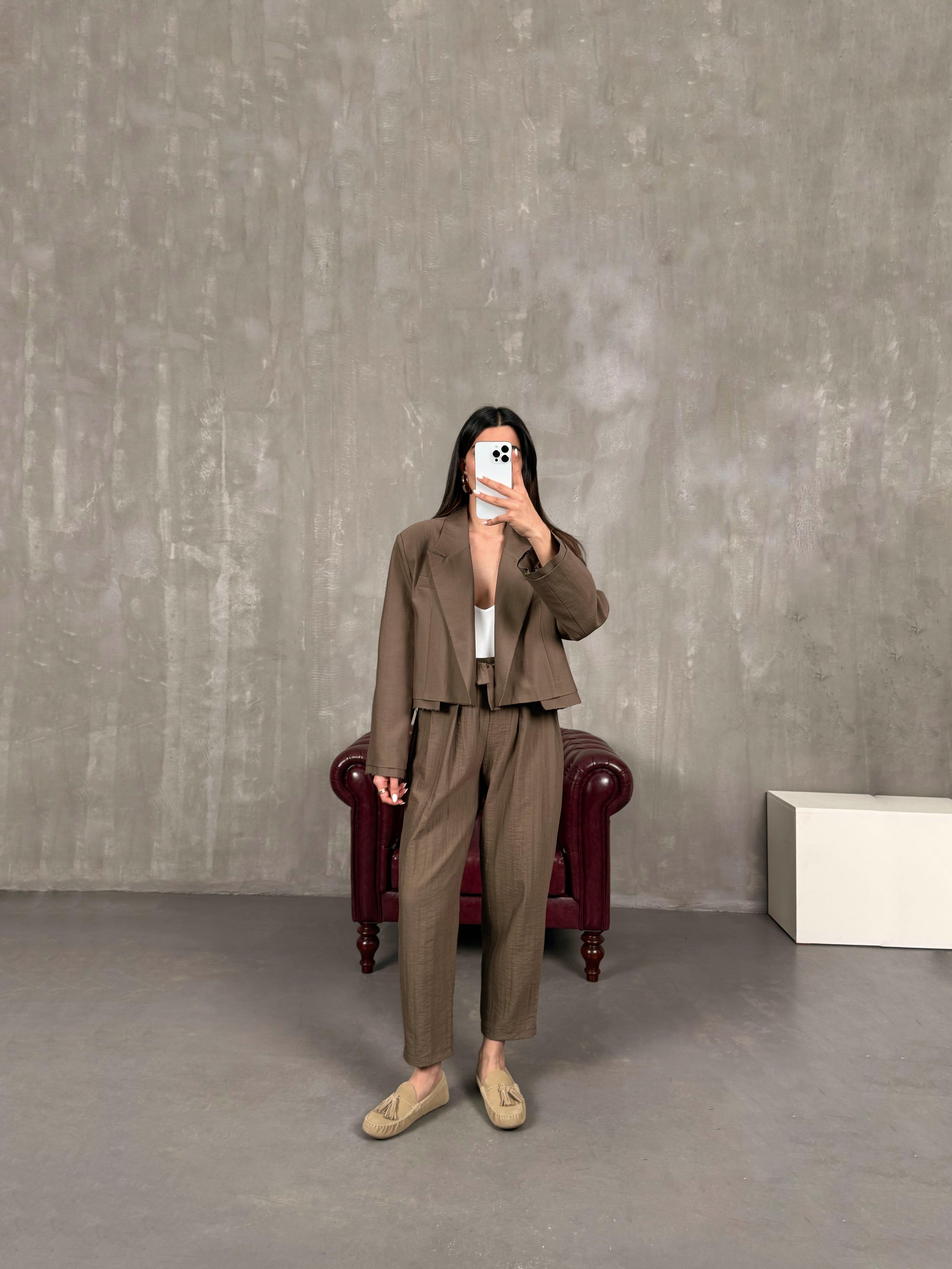 Kahve Astarlı Ceket Pantolon Takım Gaus00069