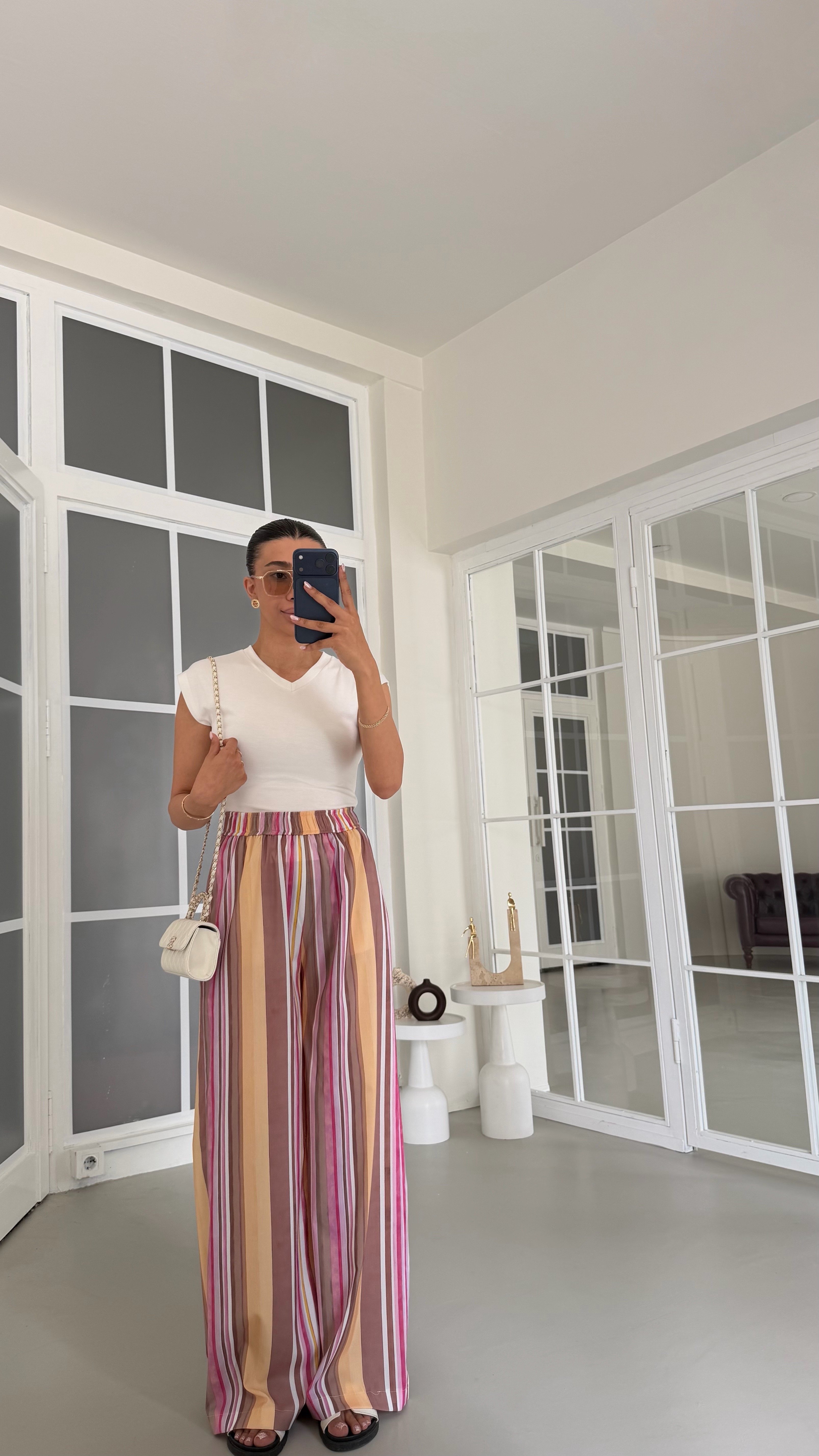 Sarı Beli Lastikli Şeritli Pantolon GAUS-01824GAUSPANTOLONGAUS-01824