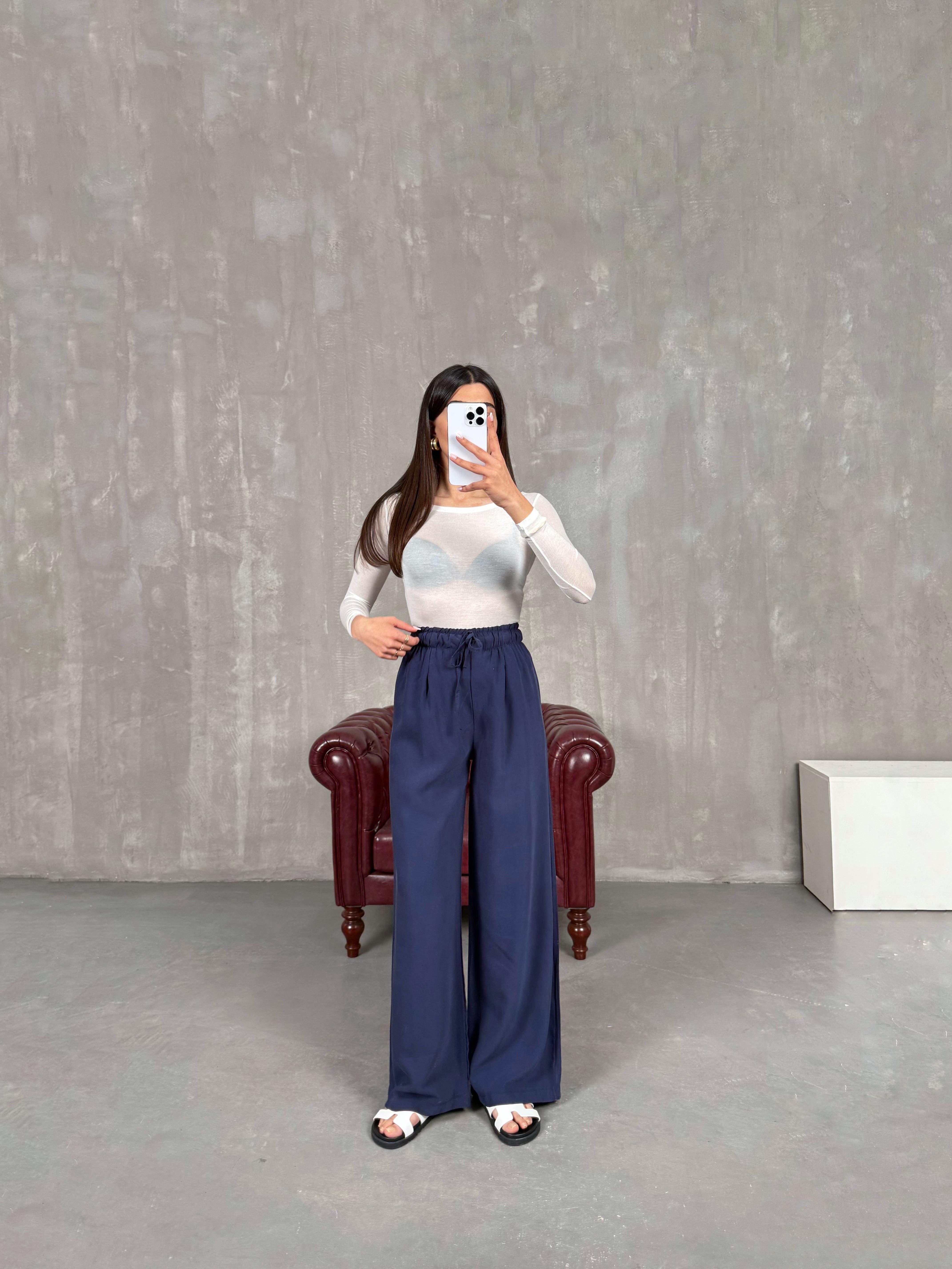 Lacivert Yüksek Bel İthal Kumaş Pantolon Gaus00271GausPANTOLONGU1001626