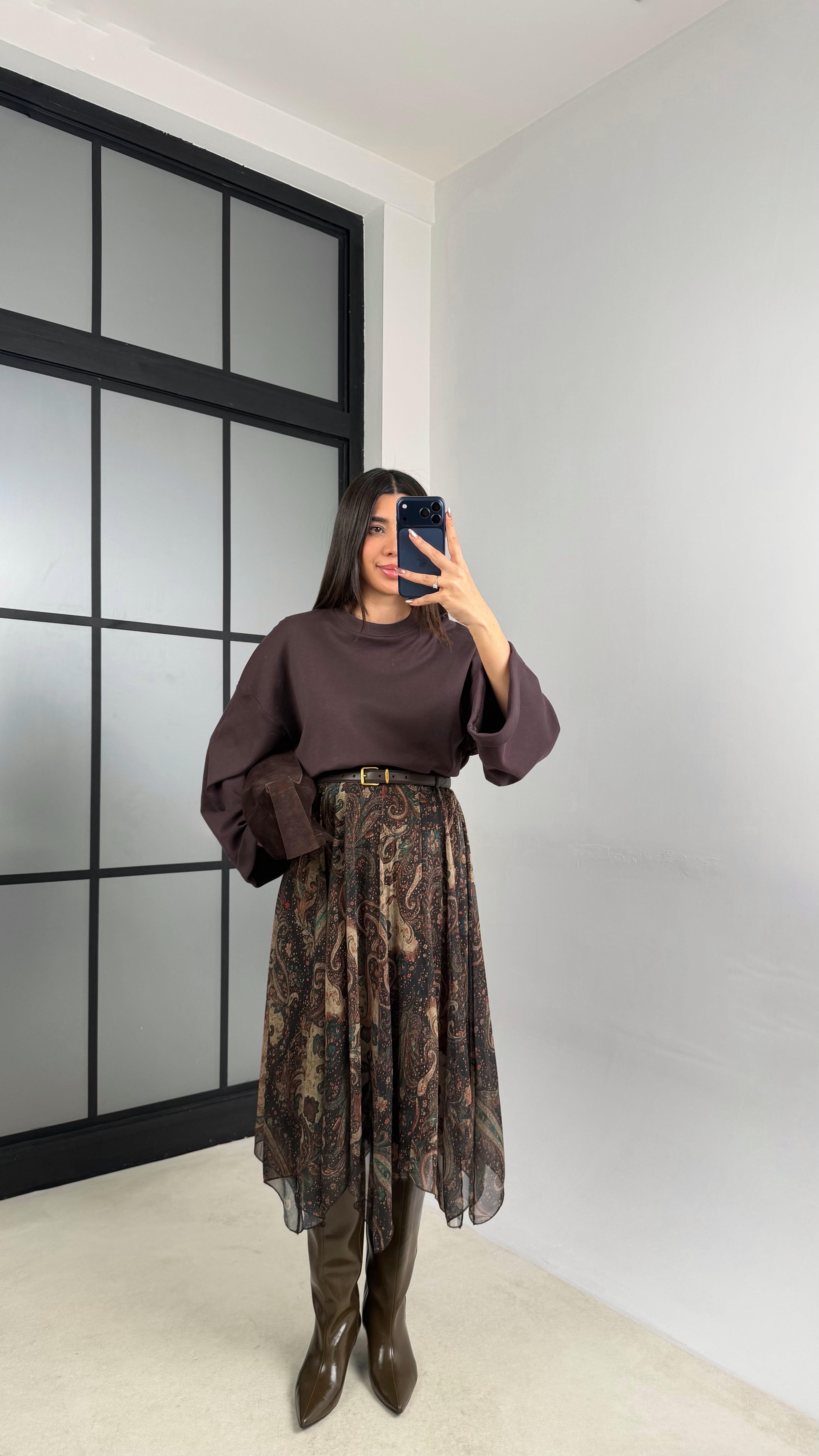 Yeşil Etnik Desenli Beli Lastikli Astarlı Tül Etek GAUS-01133 GAUS-01142GAUSETEKGAUS-01142