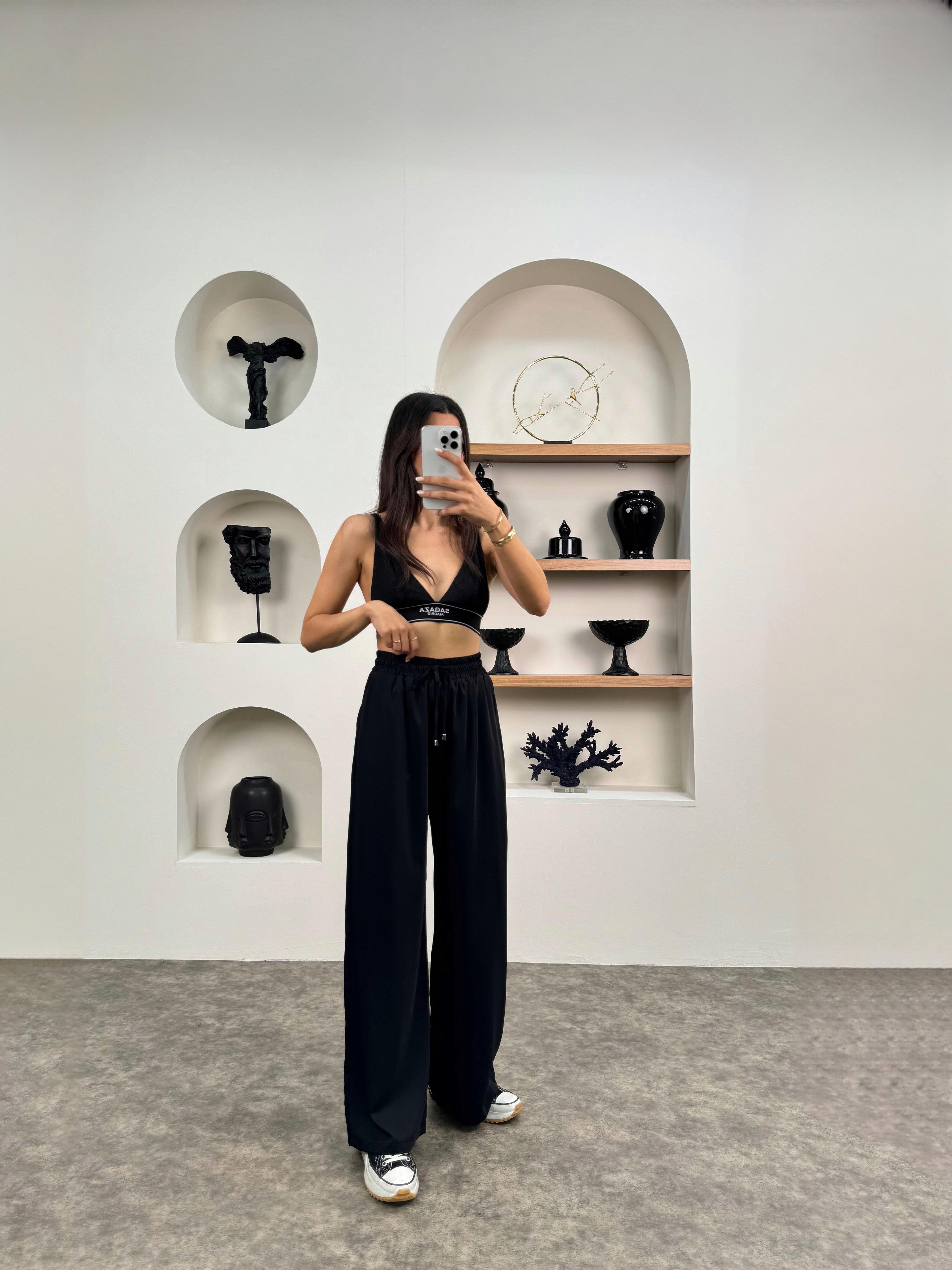 Pupa Siyah Beli Lastikli Ayrobin PantolonGausPANTOLONGU0090354