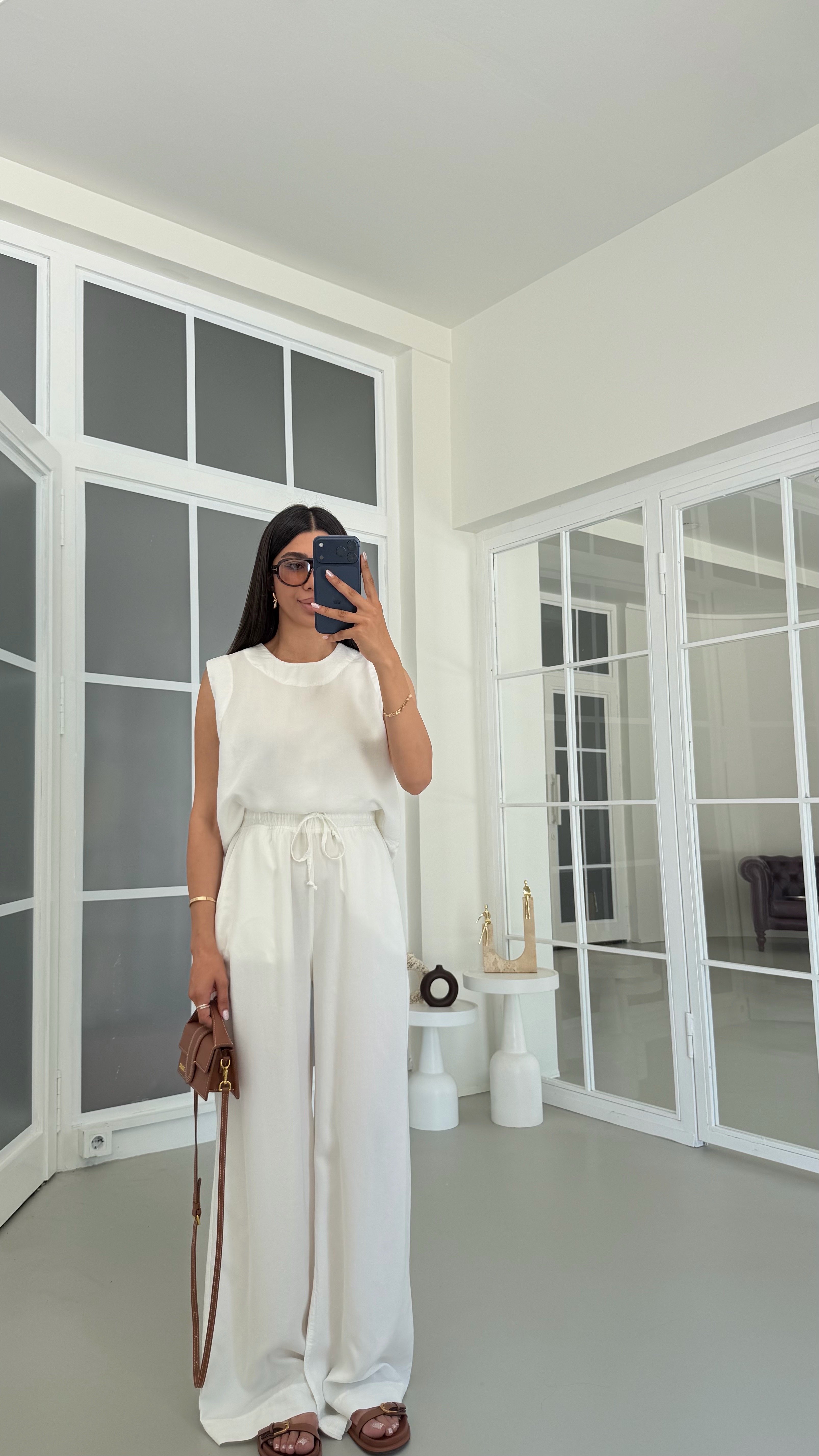 Ekru Bluz Beli Lastikli Pantolon Yıkamalı Tencel Takım GAUS-01795GAUSSuitsGAUS-01795