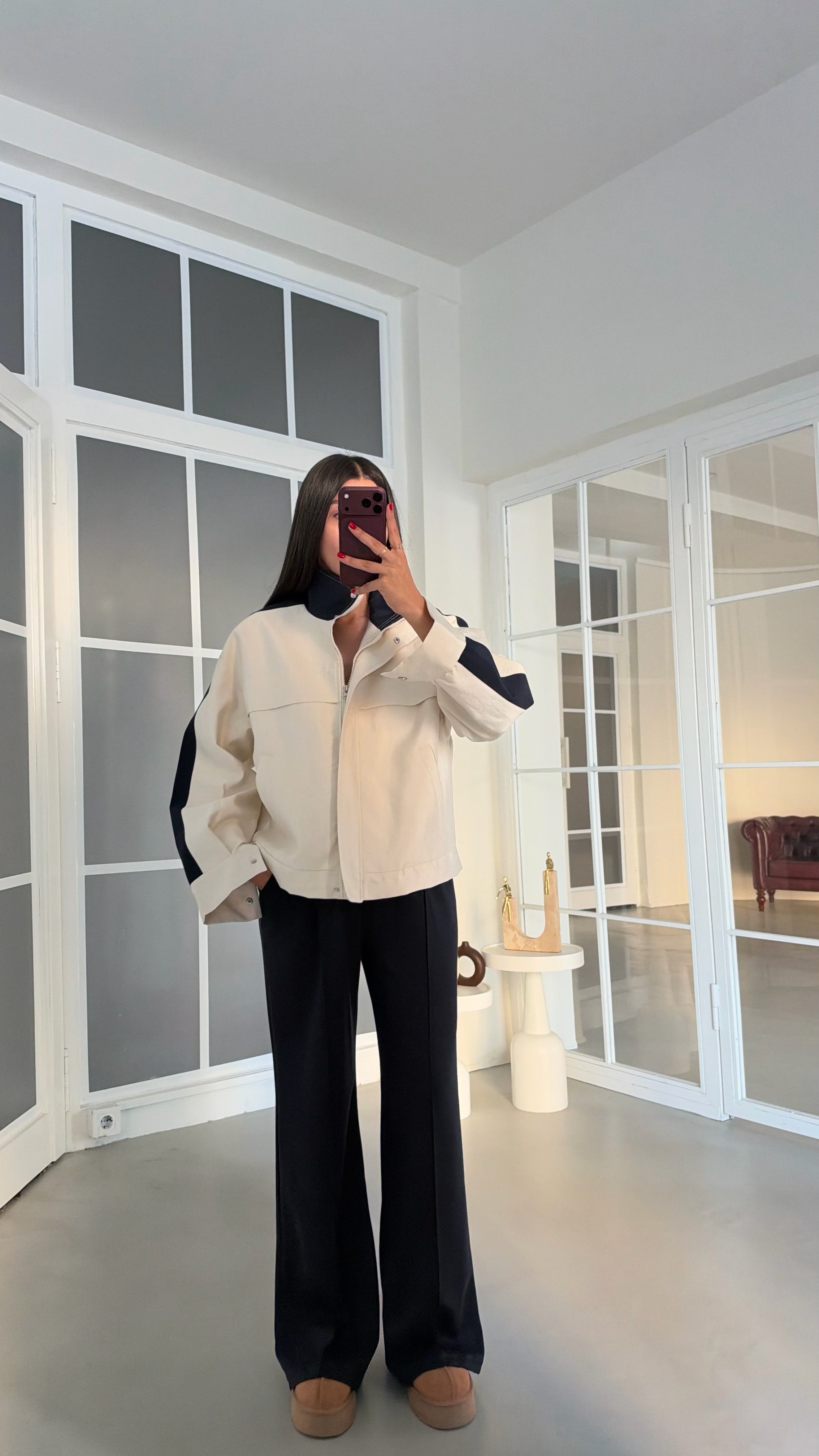 Ekru Paraşüt Kumaş Ceket Beli Lastikli Modal Kumaş Pantolon İkili Premium Takım GAUS-02242GAUSTAKIMGAUS-02242